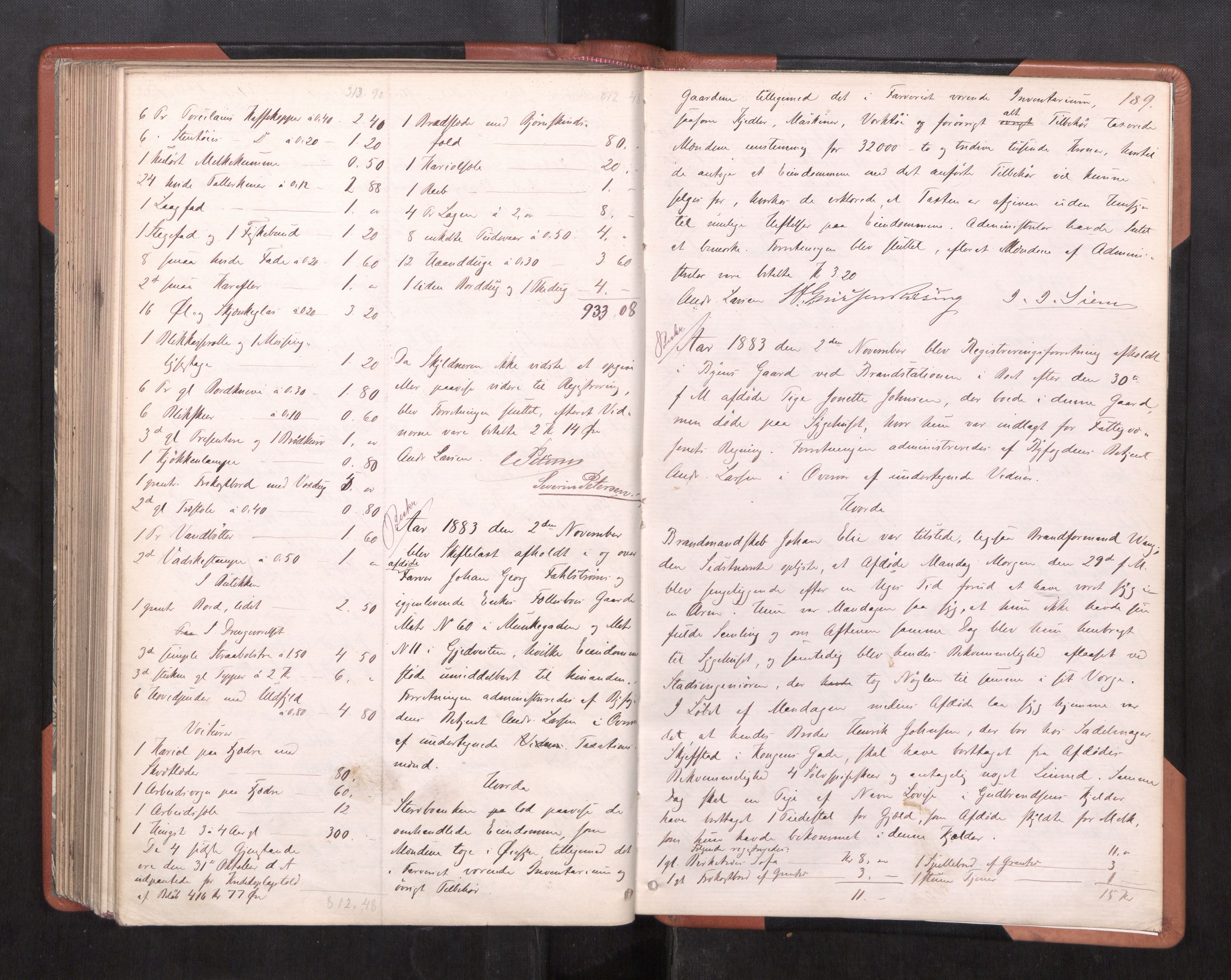 Trondheim byfogd, AV/SAT-A-0003/1/3/3C/L0008: Skifteregistreringsprotokoll (u/ register), 1878-1883, s. 189