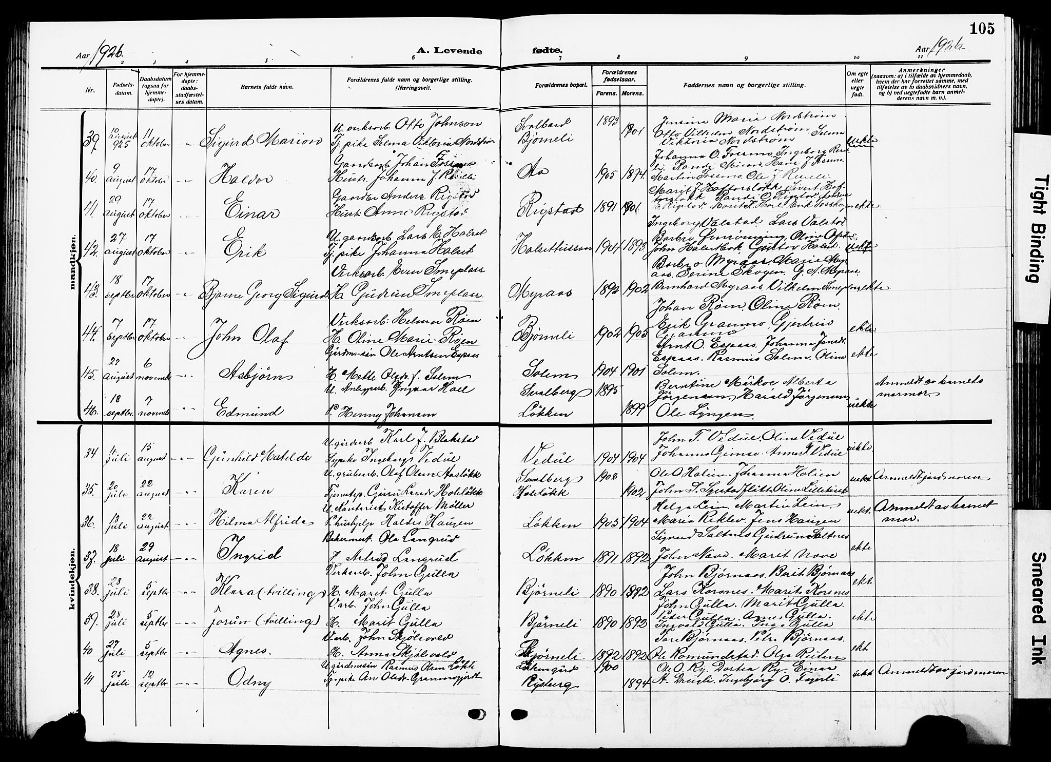 Ministerialprotokoller, klokkerbøker og fødselsregistre - Sør-Trøndelag, AV/SAT-A-1456/672/L0865: Klokkerbok nr. 672C04, 1914-1928, s. 105