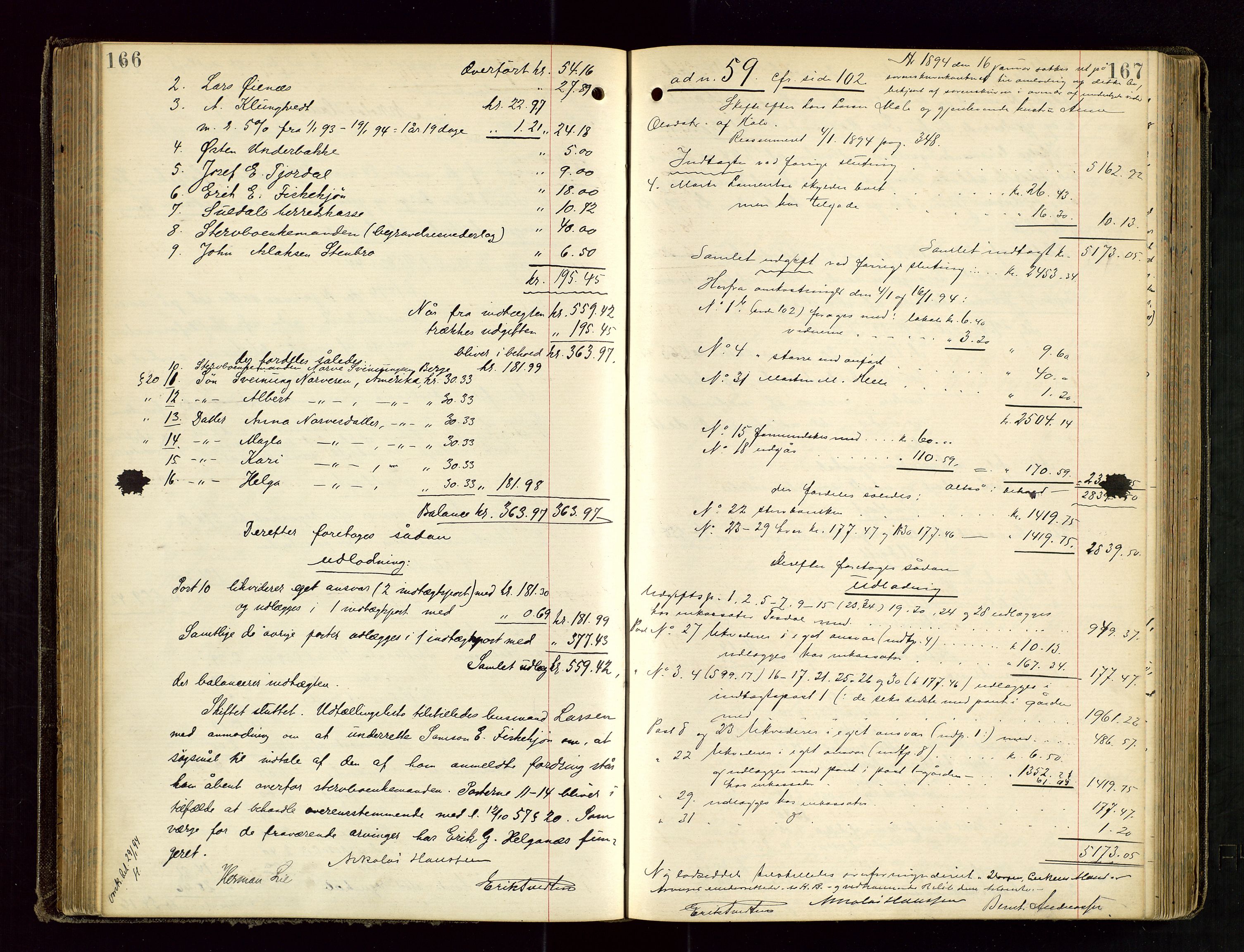 Ryfylke tingrett, AV/SAST-A-100055/001/IV/IVD/L0029: Skifteprotokoll, register i protokollen, 1893-1897, s. 166-167