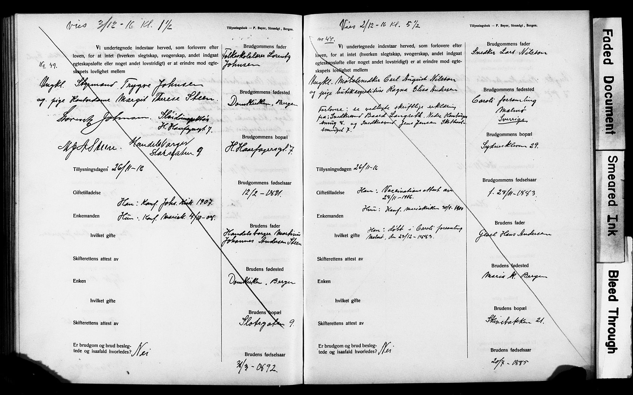 Mariakirken Sokneprestembete, AV/SAB-A-76901: Forlovererklæringer nr. II.5.3, 1909-1917, s. 173