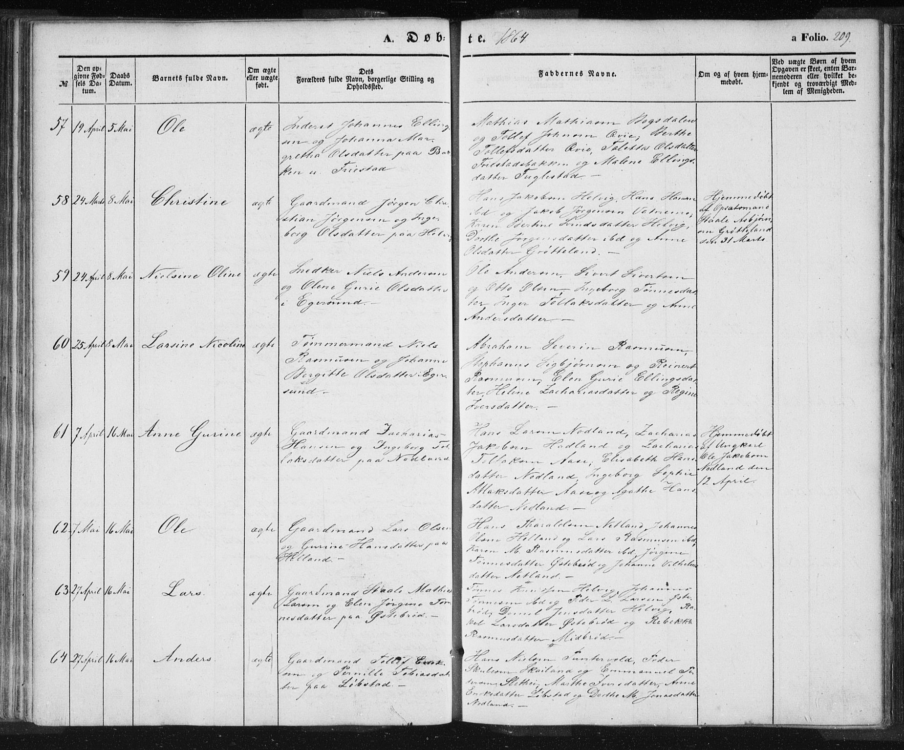 Eigersund sokneprestkontor, SAST/A-101807/S08/L0012: Ministerialbok nr. A 12.1, 1850-1865, s. 209