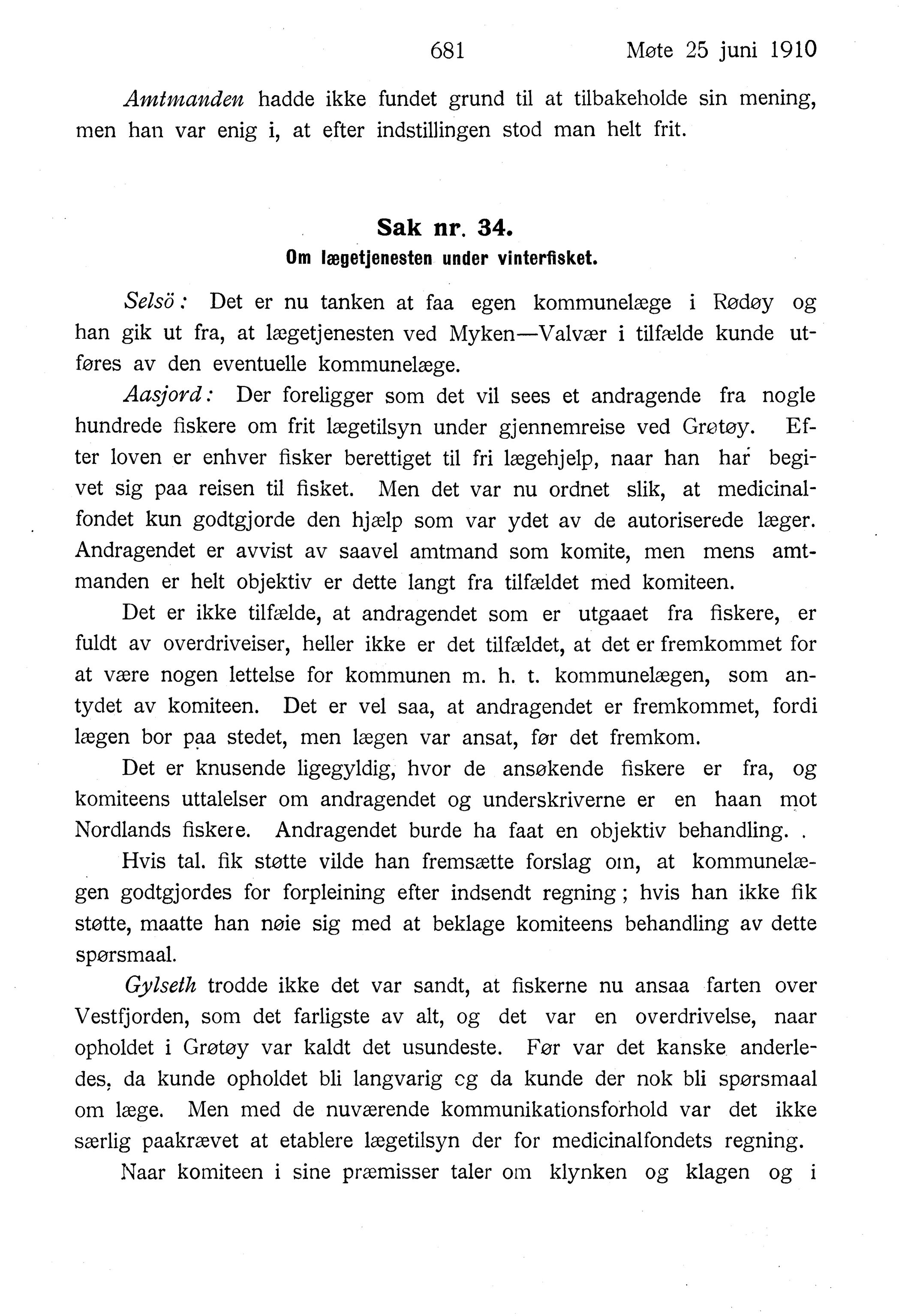 Nordland Fylkeskommune. Fylkestinget, AIN/NFK-17/176/A/Ac/L0033: Fylkestingsforhandlinger 1910, 1910