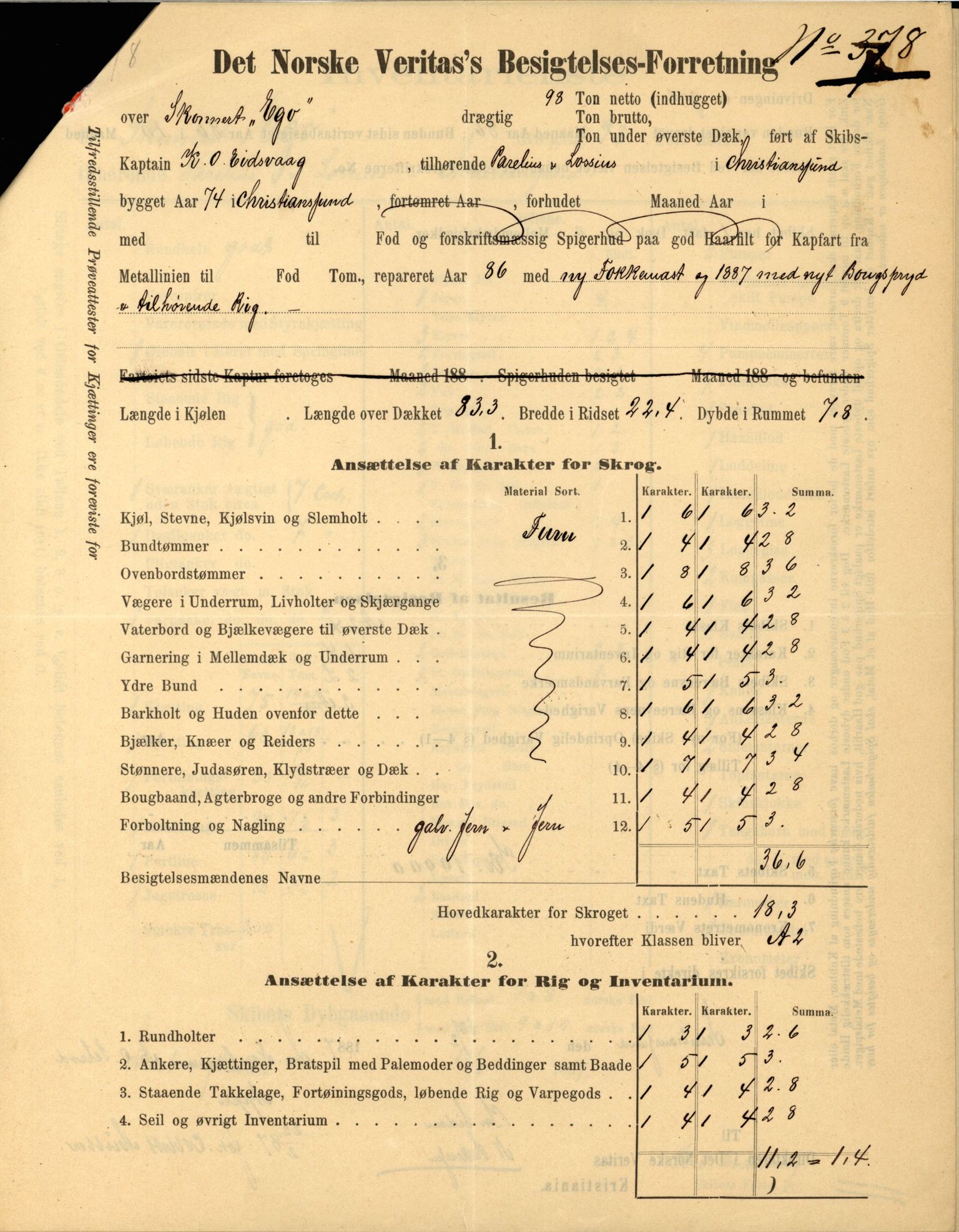 Pa 63 - Østlandske skibsassuranceforening, VEMU/A-1079/G/Ga/L0026/0001: Havaridokumenter / Ego, Dux, Eidsvold, Empress, 1890, s. 4