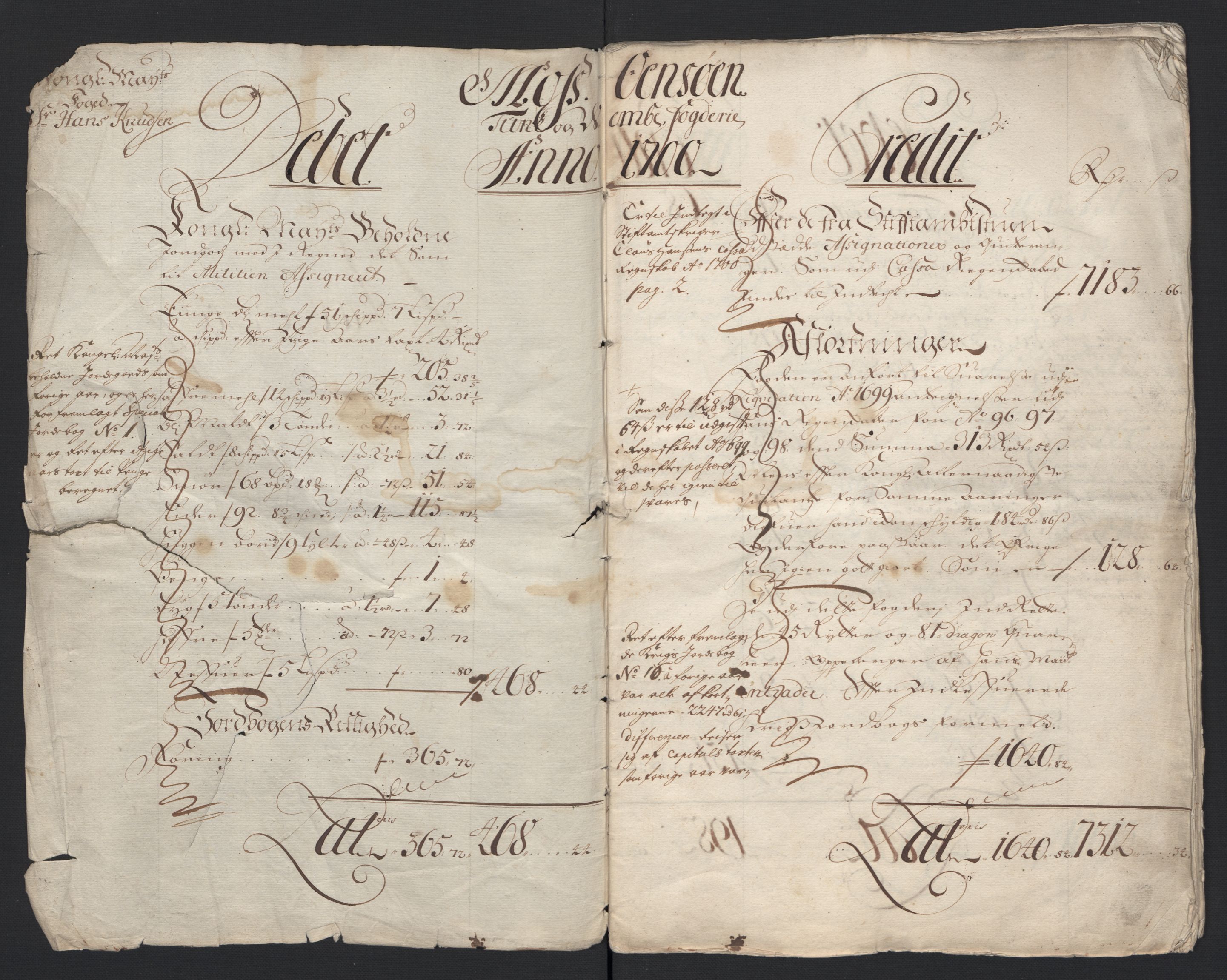 Rentekammeret inntil 1814, Reviderte regnskaper, Fogderegnskap, AV/RA-EA-4092/R04/L0129: Fogderegnskap Moss, Onsøy, Tune, Veme og Åbygge, 1700, s. 4