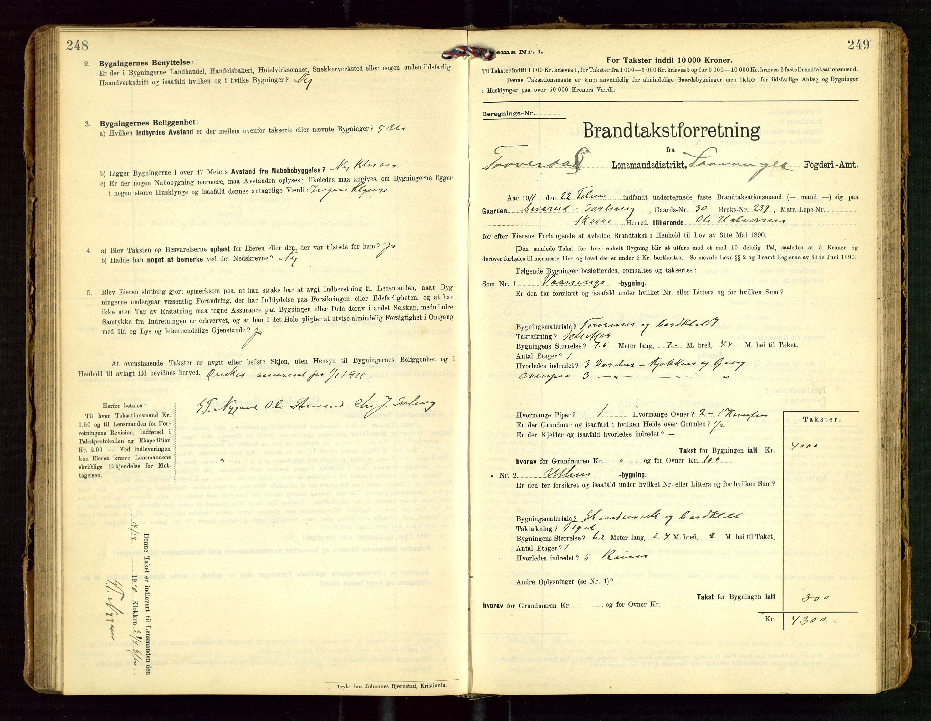 Torvestad lensmannskontor, AV/SAST-A-100307/1/Gob/L0004: "Brandtaxationsprotokol for Torvestad Lensmannsdistrikt", 1909-1923, s. 248-249