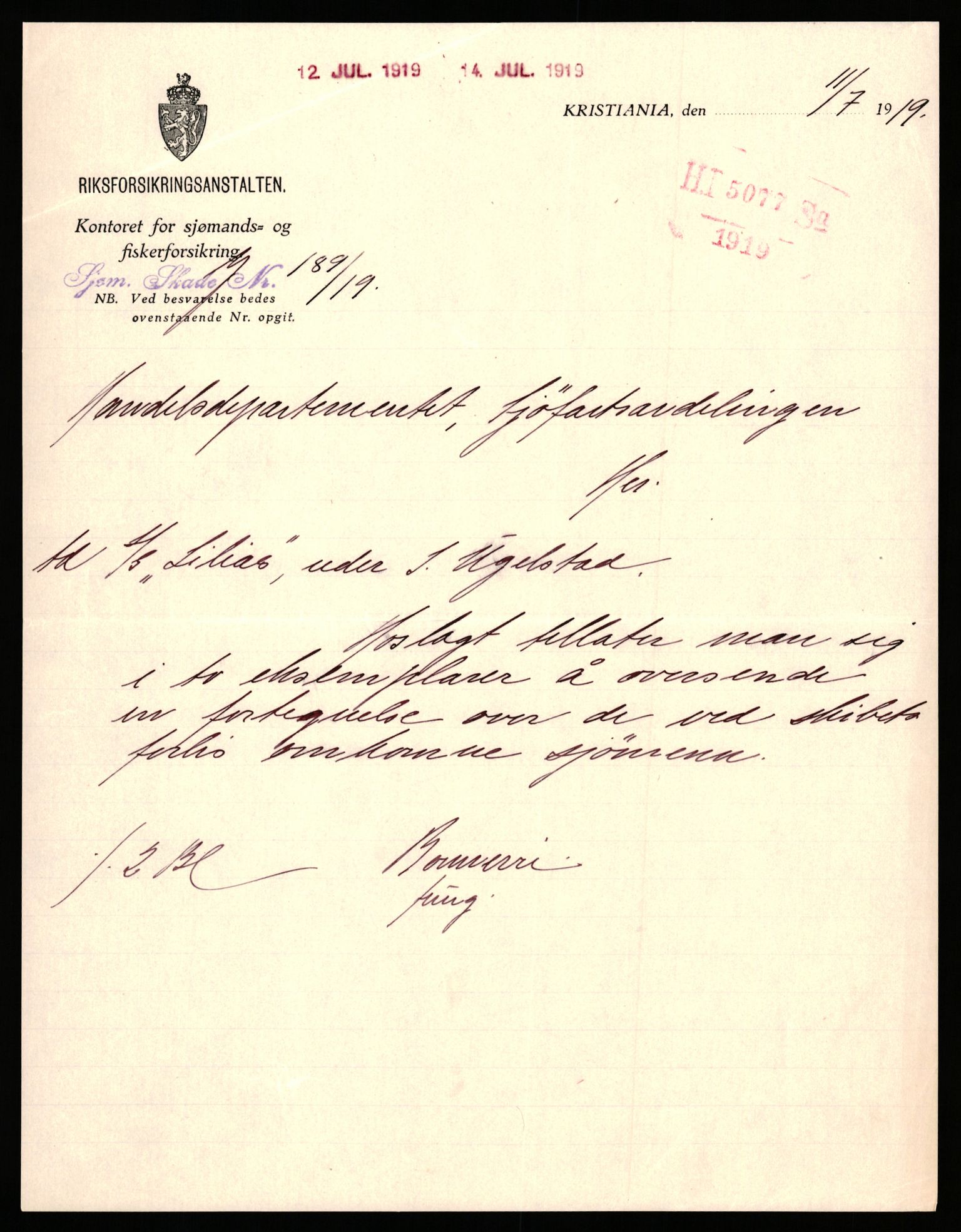 Handelsdepartementet, Sjøfartsavdelingen, 1. sjømannskontor, AV/RA-S-1405/D/Dm/L0010: Forliste skip Lar - Min, 1906-1920, s. 388