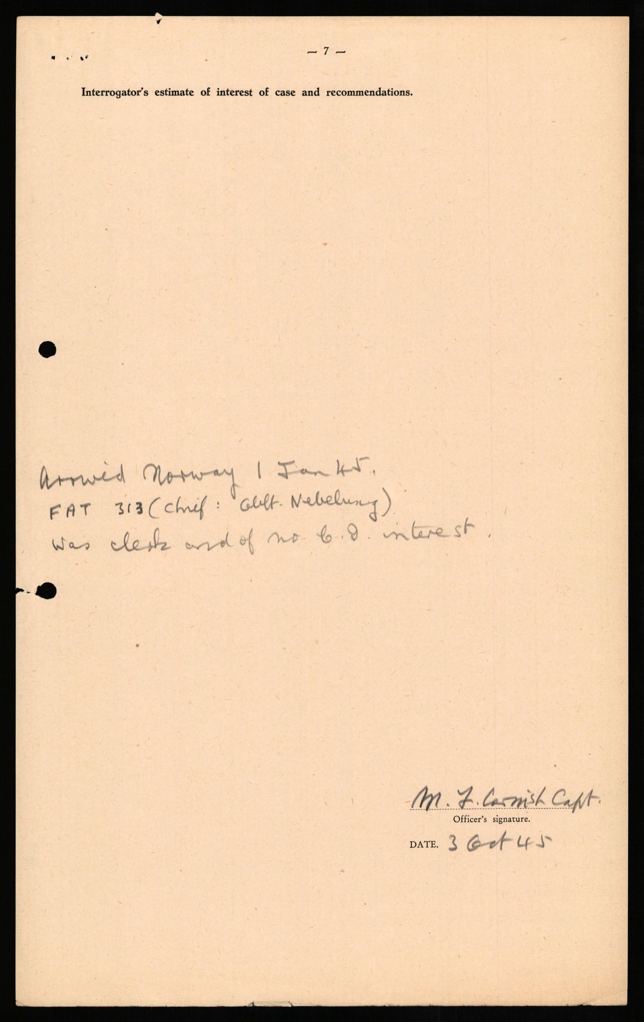 Forsvaret, Forsvarets overkommando II, RA/RAFA-3915/D/Db/L0029: CI Questionaires. Tyske okkupasjonsstyrker i Norge. Tyskere., 1945-1946, s. 23