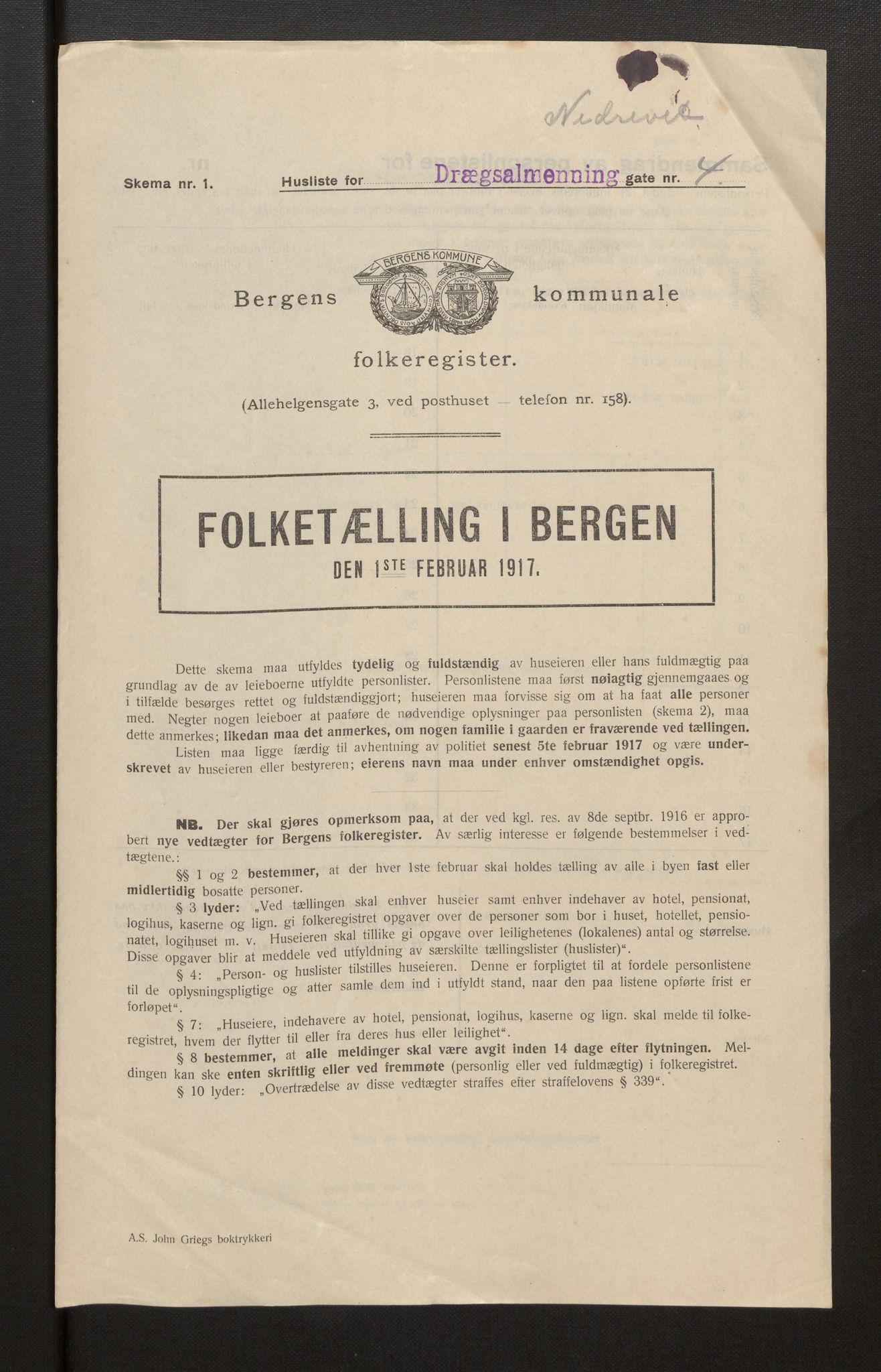 SAB, Kommunal folketelling 1917 for Bergen kjøpstad, 1917, s. 5437