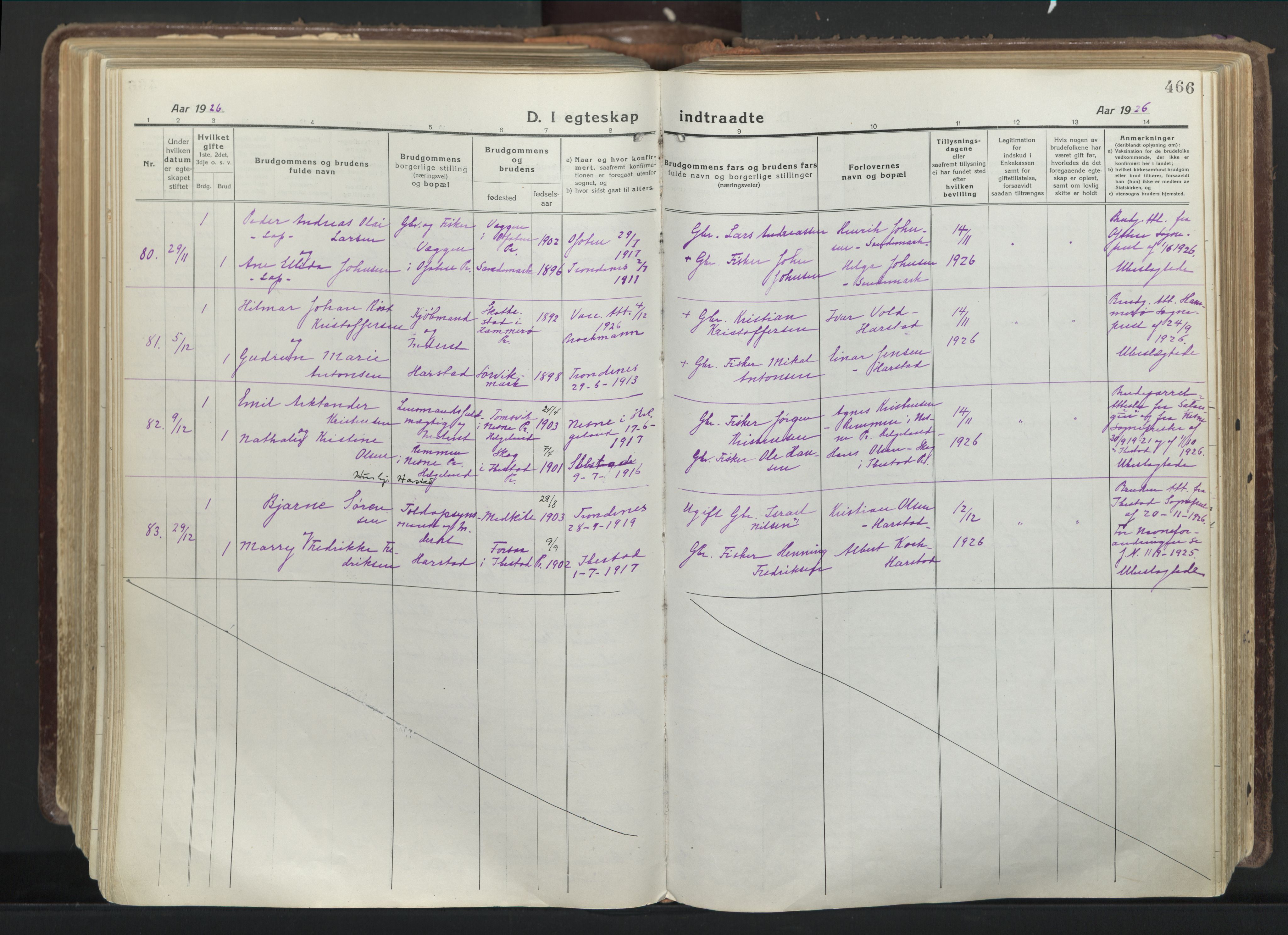 Trondenes sokneprestkontor, SATØ/S-1319/H/Ha/L0019kirke: Ministerialbok nr. 19, 1919-1928, s. 466