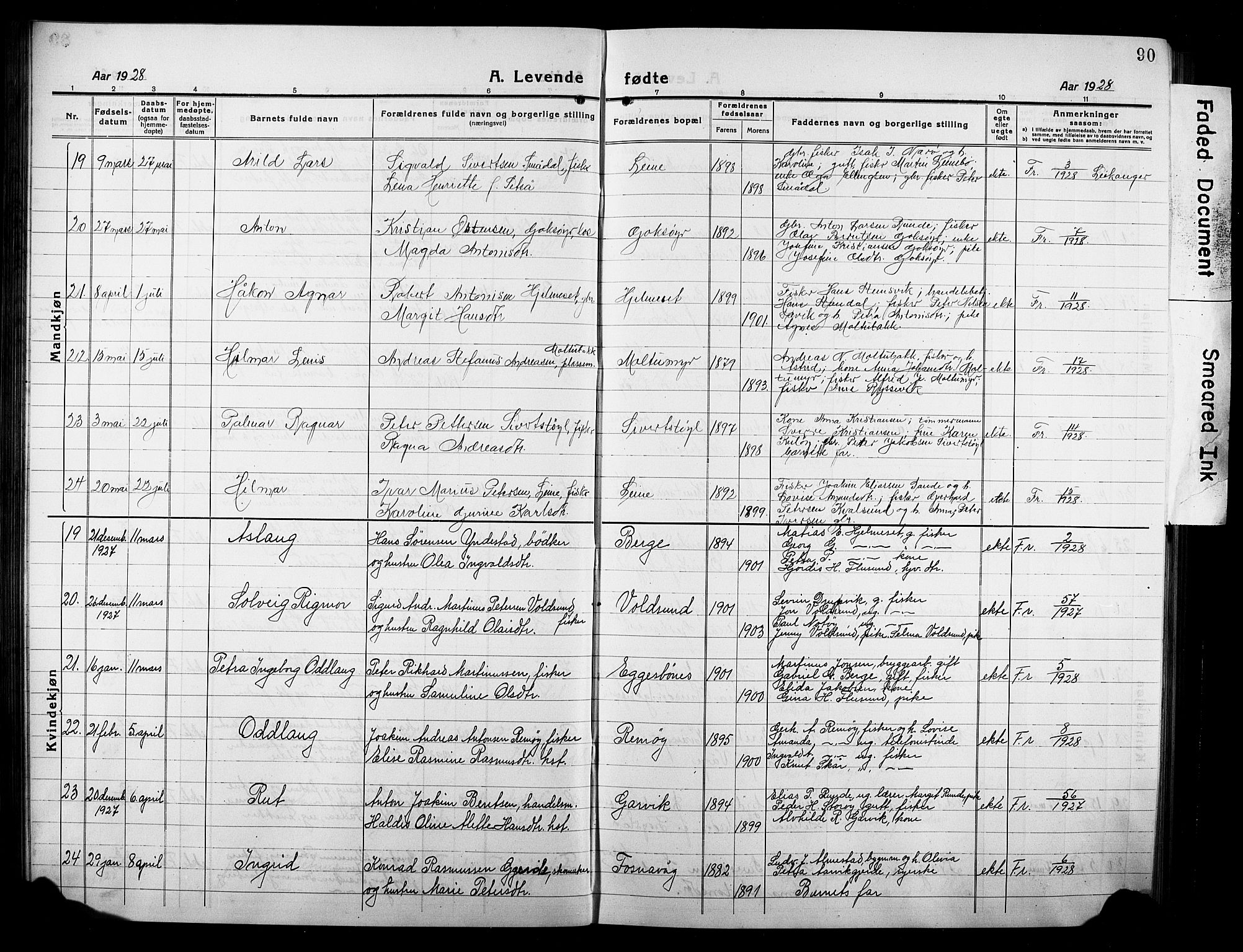 Ministerialprotokoller, klokkerbøker og fødselsregistre - Møre og Romsdal, AV/SAT-A-1454/507/L0084: Klokkerbok nr. 507C07, 1919-1932, s. 90