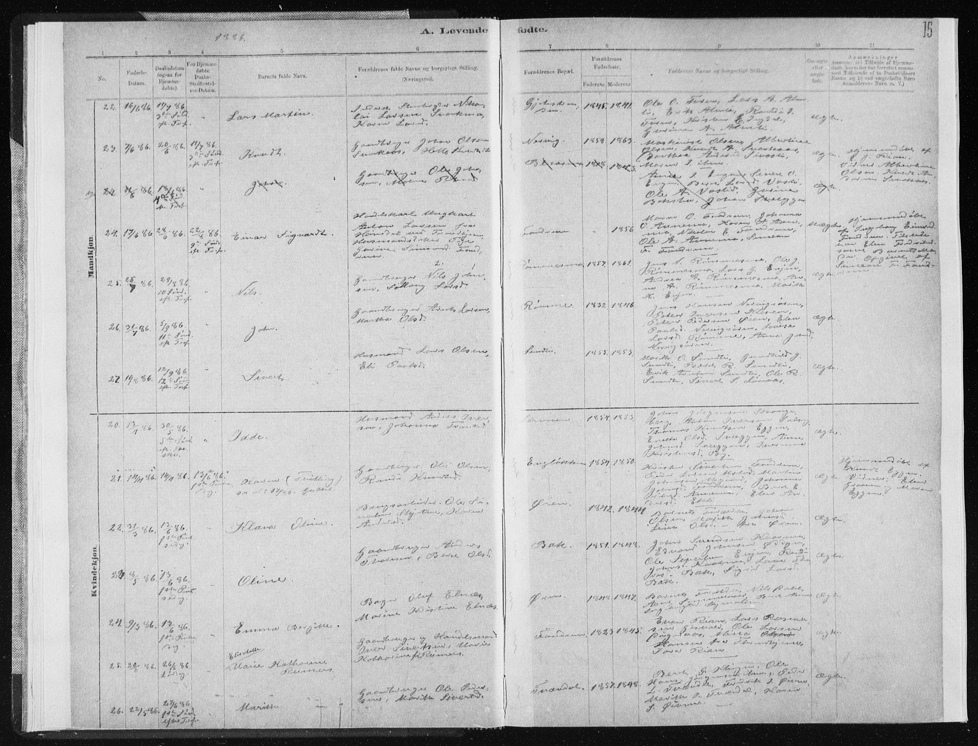 Ministerialprotokoller, klokkerbøker og fødselsregistre - Sør-Trøndelag, AV/SAT-A-1456/668/L0818: Klokkerbok nr. 668C07, 1885-1898, s. 15