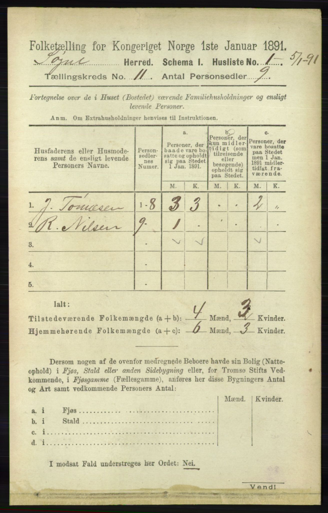 RA, Folketelling 1891 for 1018 Søgne herred, 1891, s. 2890