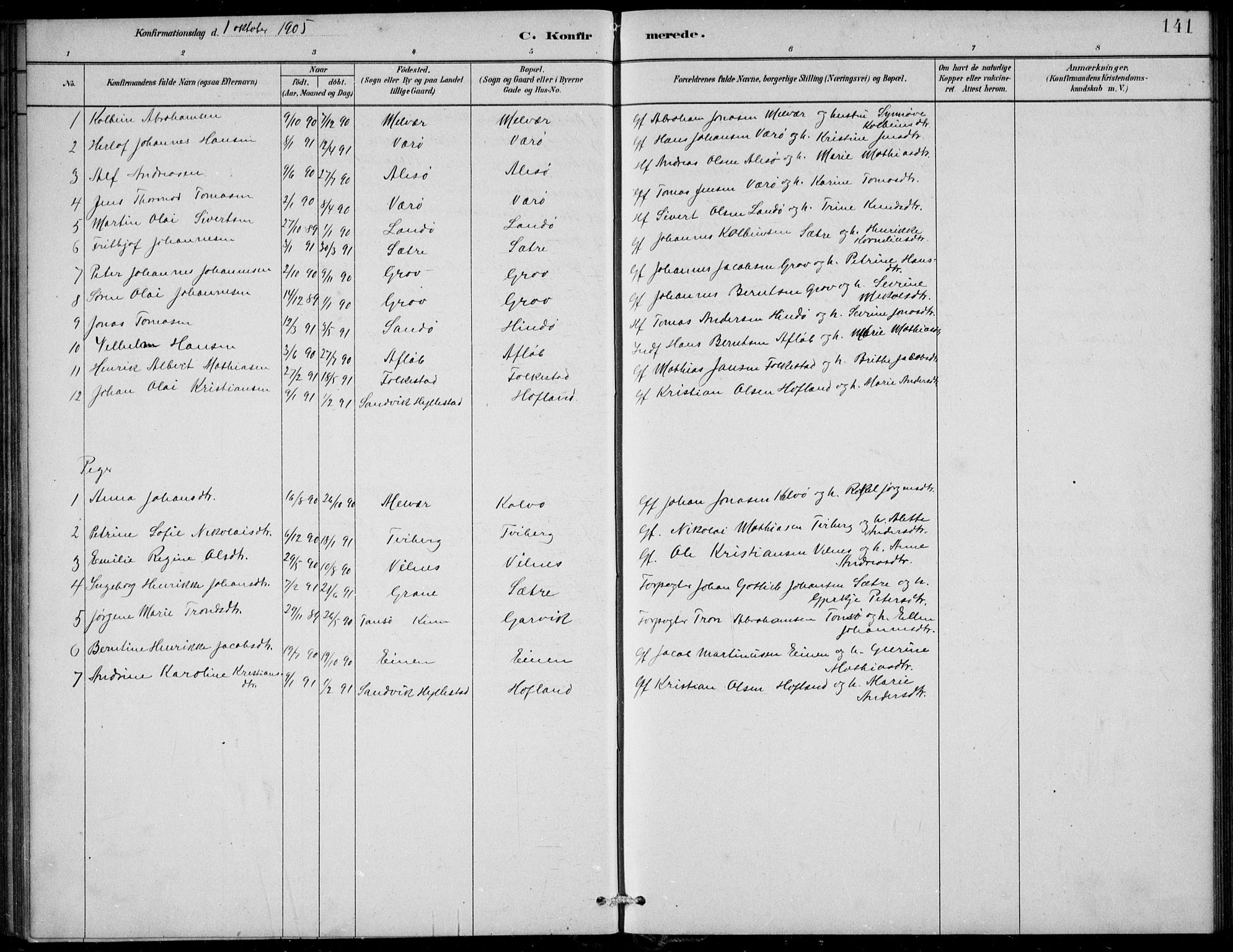 Askvoll sokneprestembete, AV/SAB-A-79501/H/Hab/Habb/L0001: Klokkerbok nr. B 1, 1879-1909, s. 141