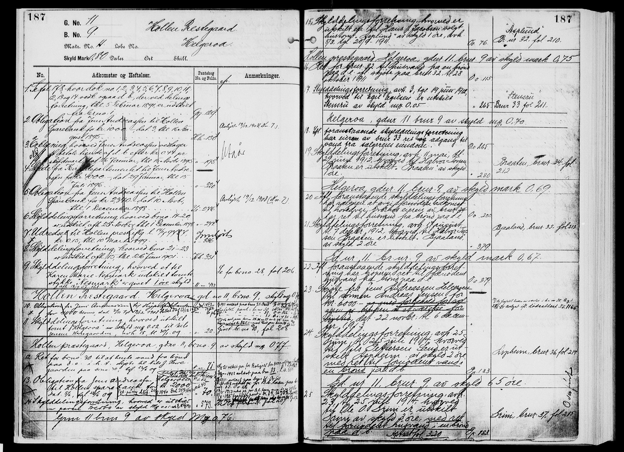 Nedre Telemark sorenskriveri, AV/SAKO-A-135/G/Gb/Gbg/L0001: Panteregister nr. VII 1, s. 187