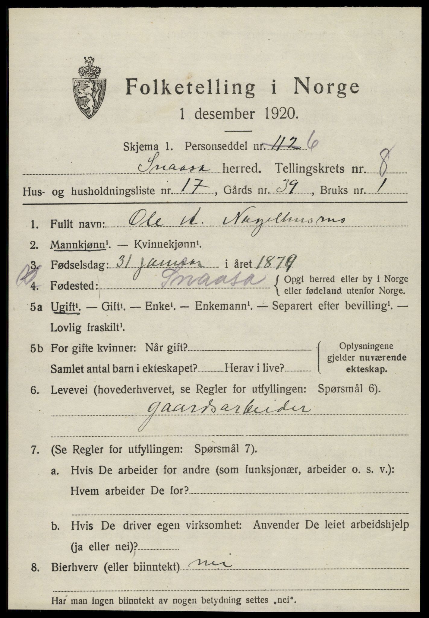 SAT, Folketelling 1920 for 1736 Snåsa herred, 1920, s. 3390