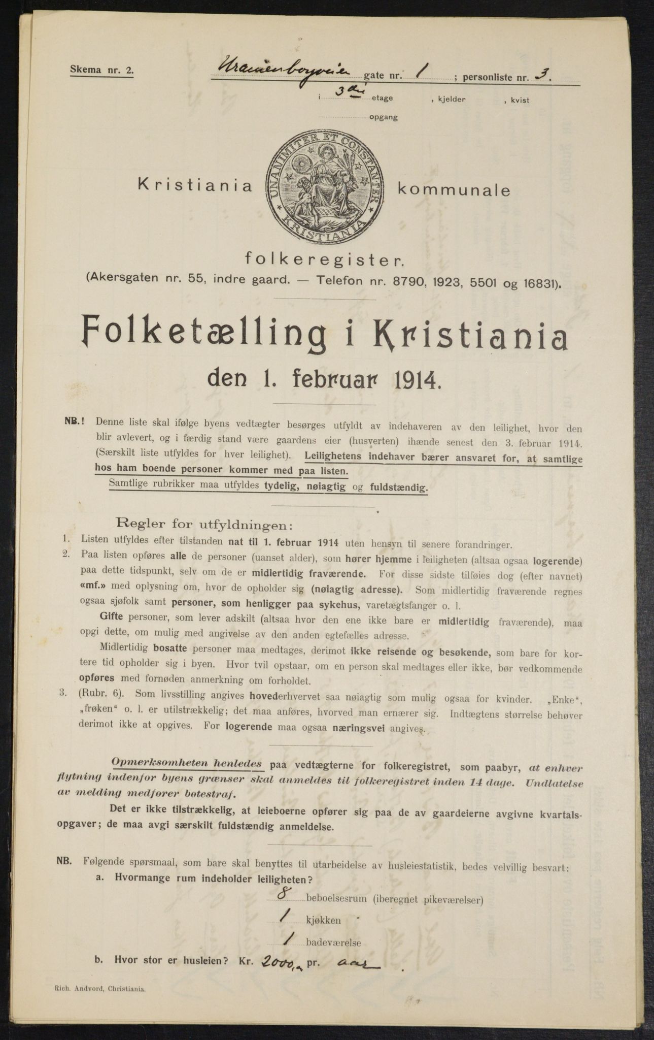 OBA, Kommunal folketelling 1.2.1914 for Kristiania, 1914, s. 121370