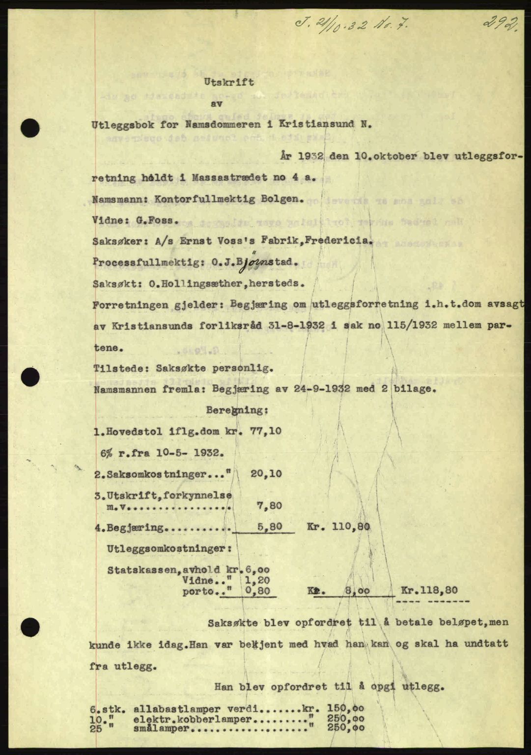 Kristiansund byfogd, AV/SAT-A-4587/A/27: Pantebok nr. 26, 1931-1933, Tingl.dato: 21.10.1932