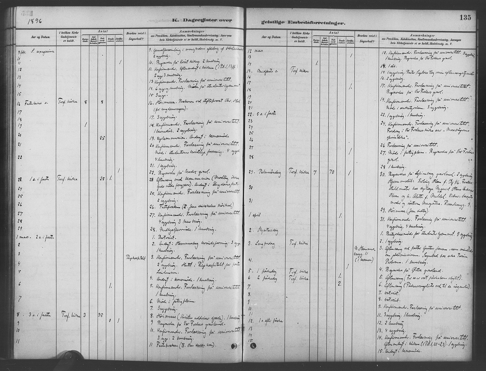 Trefoldighet prestekontor Kirkebøker, AV/SAO-A-10882/I/Ia/L0003: Dagsregister nr. 3, 1881-1901, s. 135