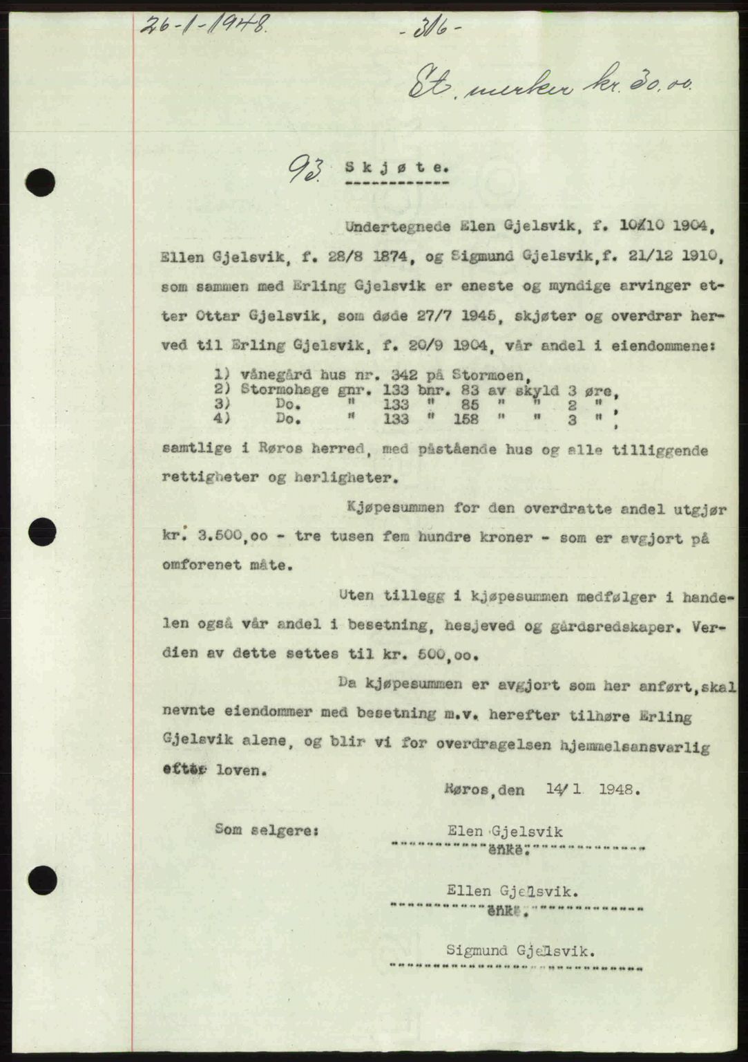 Gauldal sorenskriveri, SAT/A-0014/1/2/2C: Pantebok nr. A5, 1947-1948, Dagboknr: 93/1948