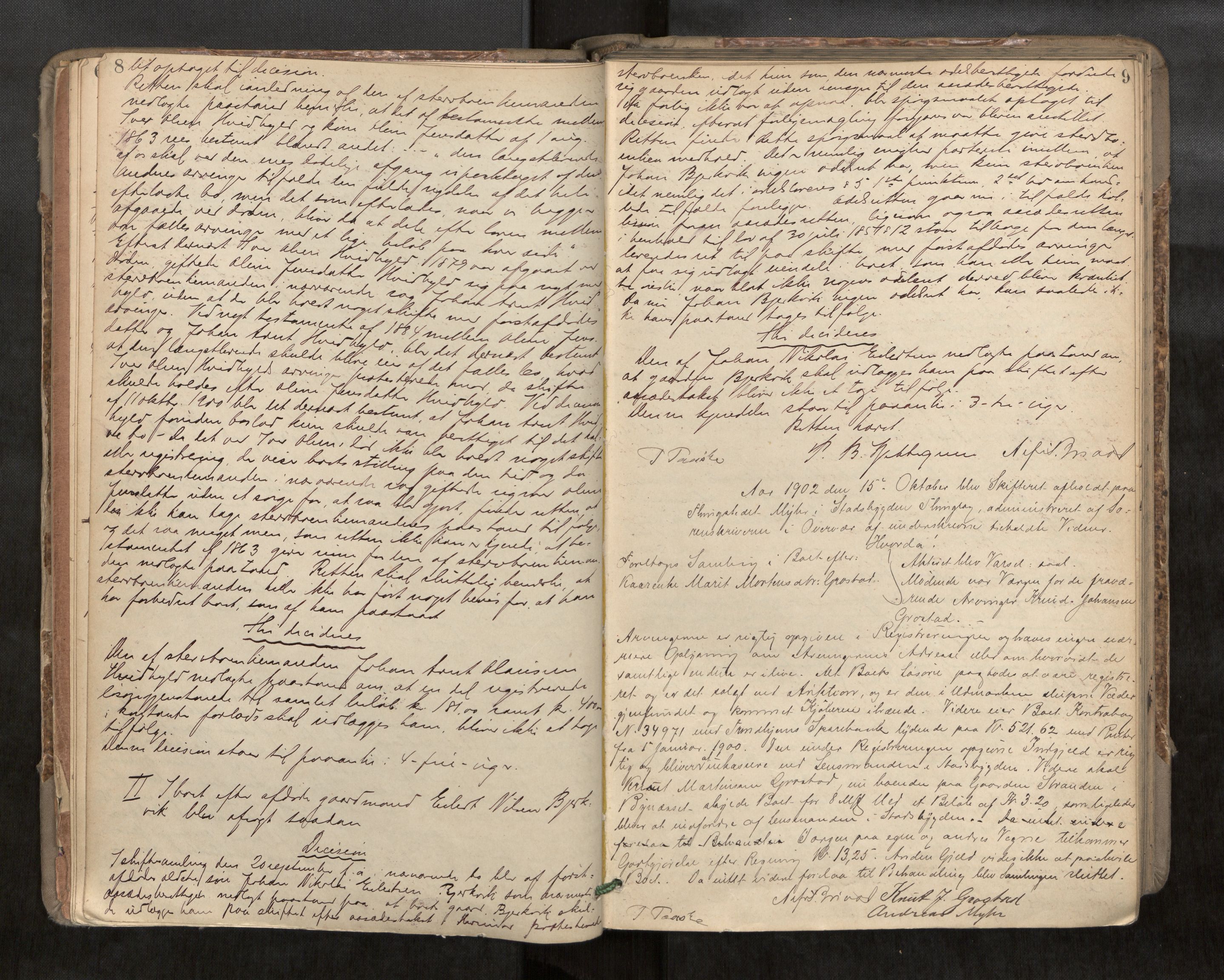 Fosen sorenskriveri, AV/SAT-A-1107/1/3/3B/L0007: Skiftebehandlingsprotokoll, 1902-1904, s. 8-9