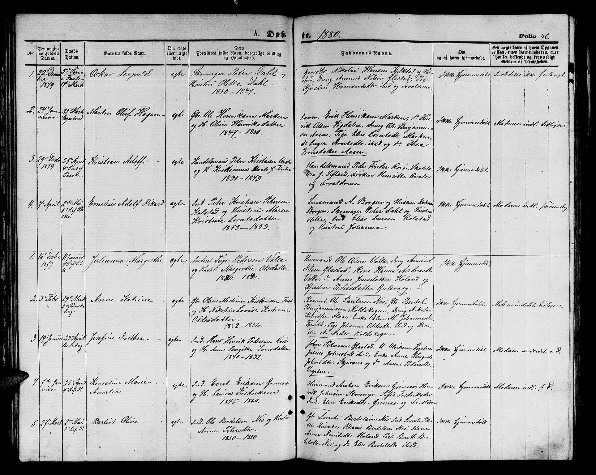Ministerialprotokoller, klokkerbøker og fødselsregistre - Nordland, SAT/A-1459/816/L0252: Klokkerbok nr. 816C02, 1871-1885, s. 46