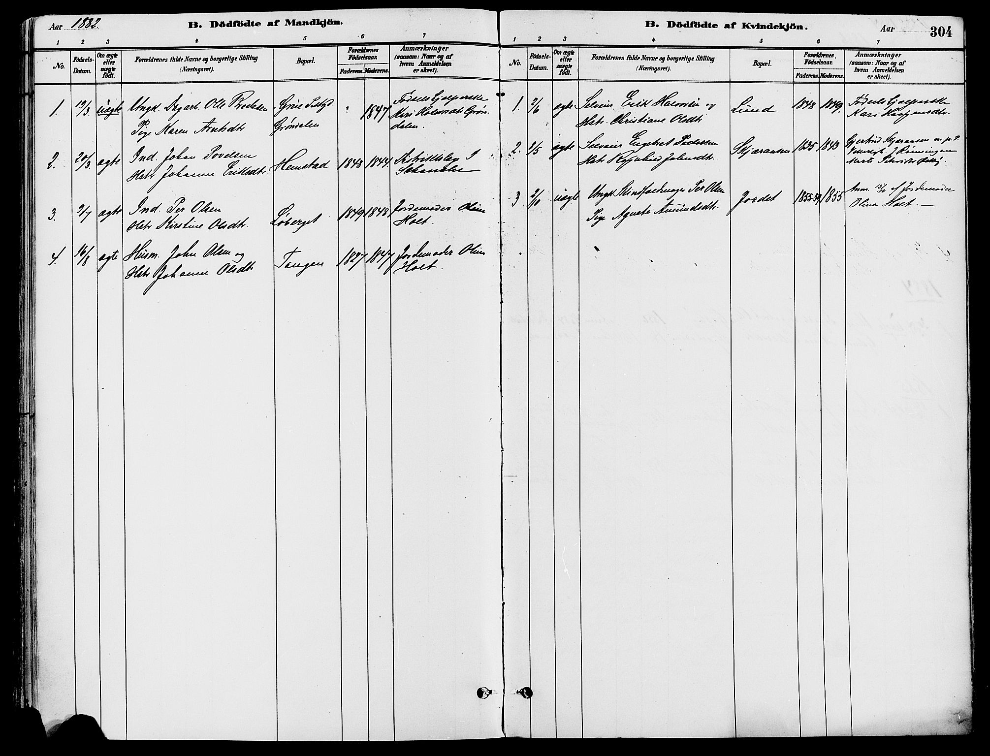 Trysil prestekontor, AV/SAH-PREST-046/H/Ha/Haa/L0008: Ministerialbok nr. 8, 1881-1897, s. 304