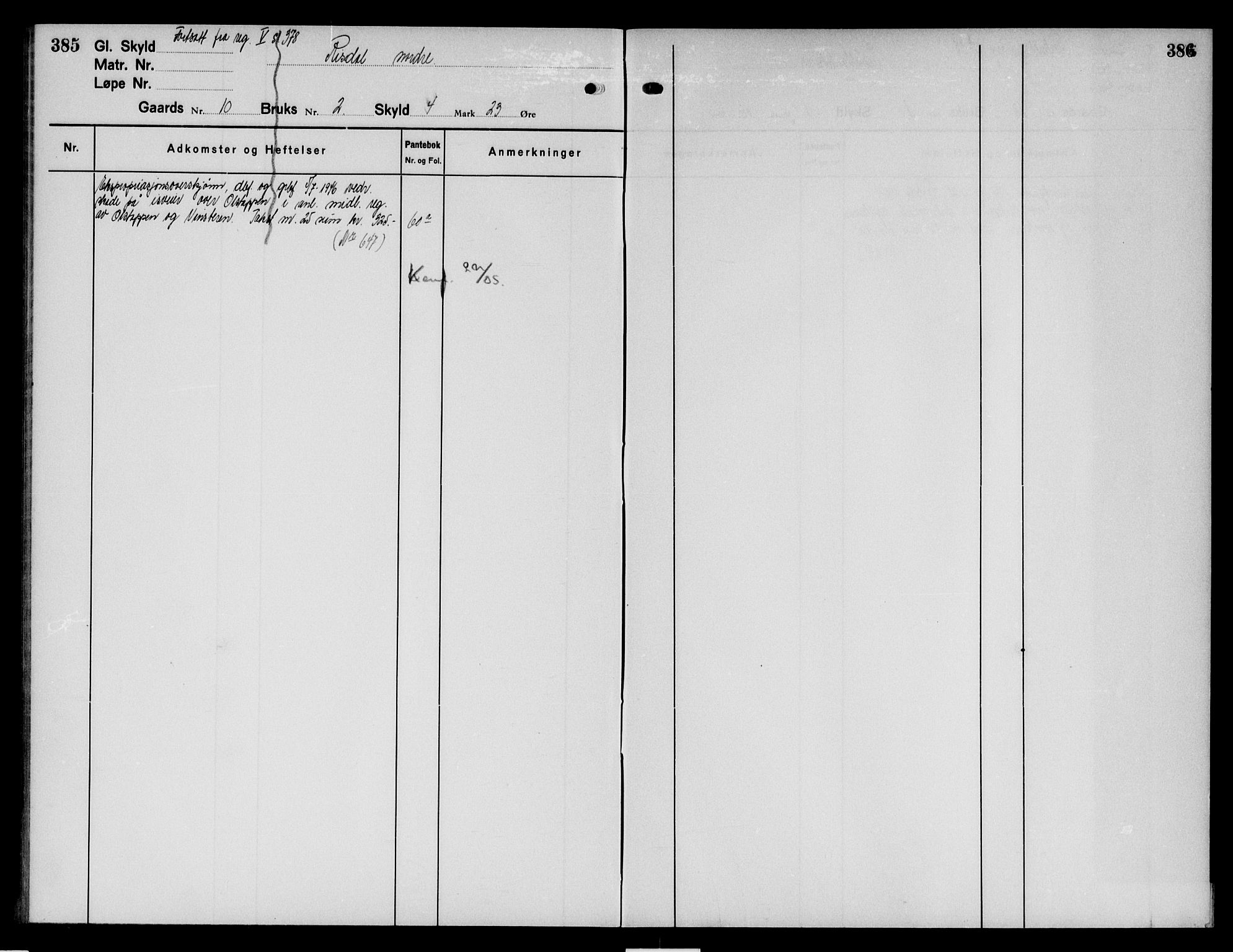 Nord-Gudbrandsdal tingrett, AV/SAH-TING-002/H/Ha/Had/L0017: Panteregister nr. 17, 1933-1950, s. 385-386