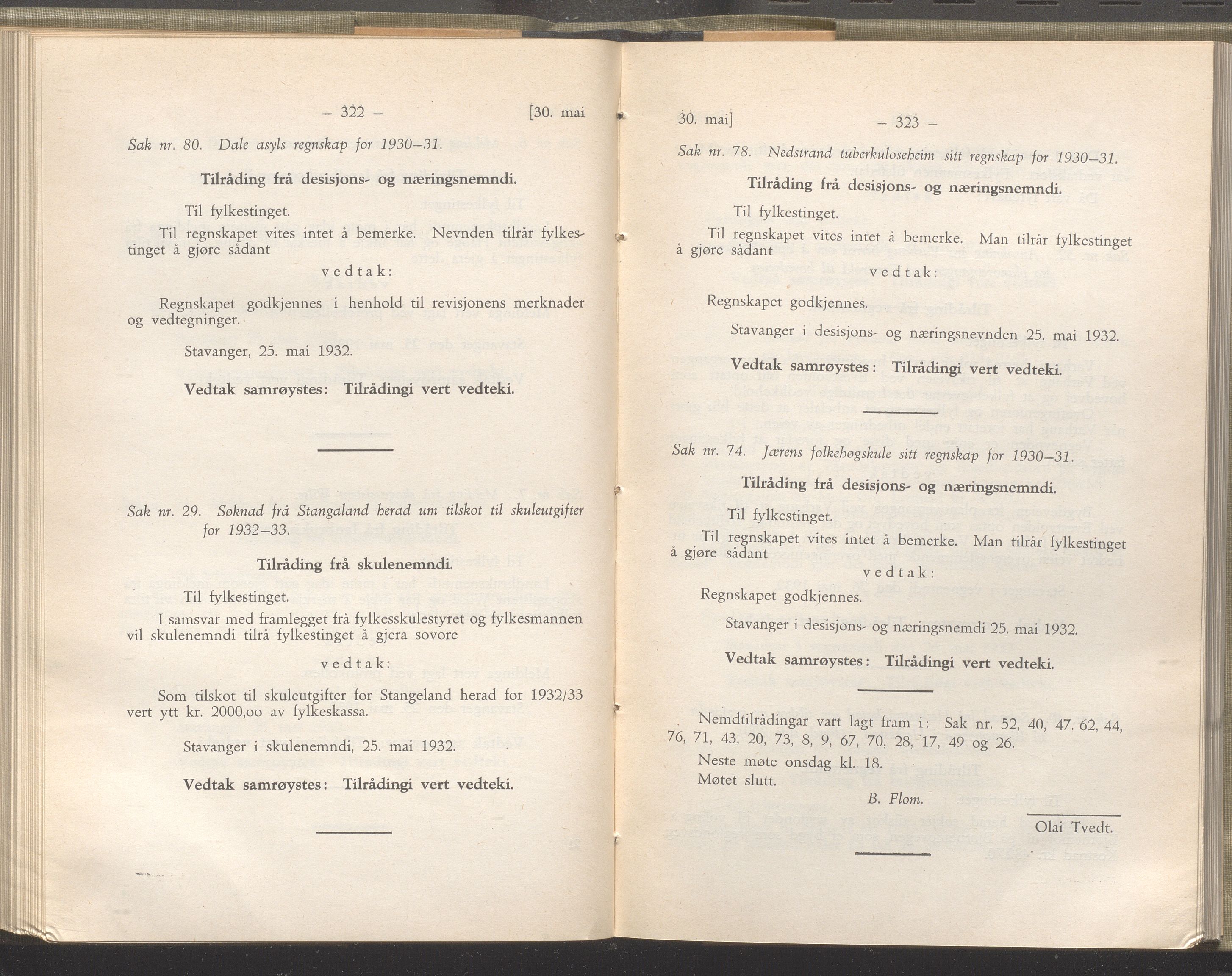 Rogaland fylkeskommune - Fylkesrådmannen , IKAR/A-900/A/Aa/Aaa/L0051: Møtebok , 1932, s. 322-323