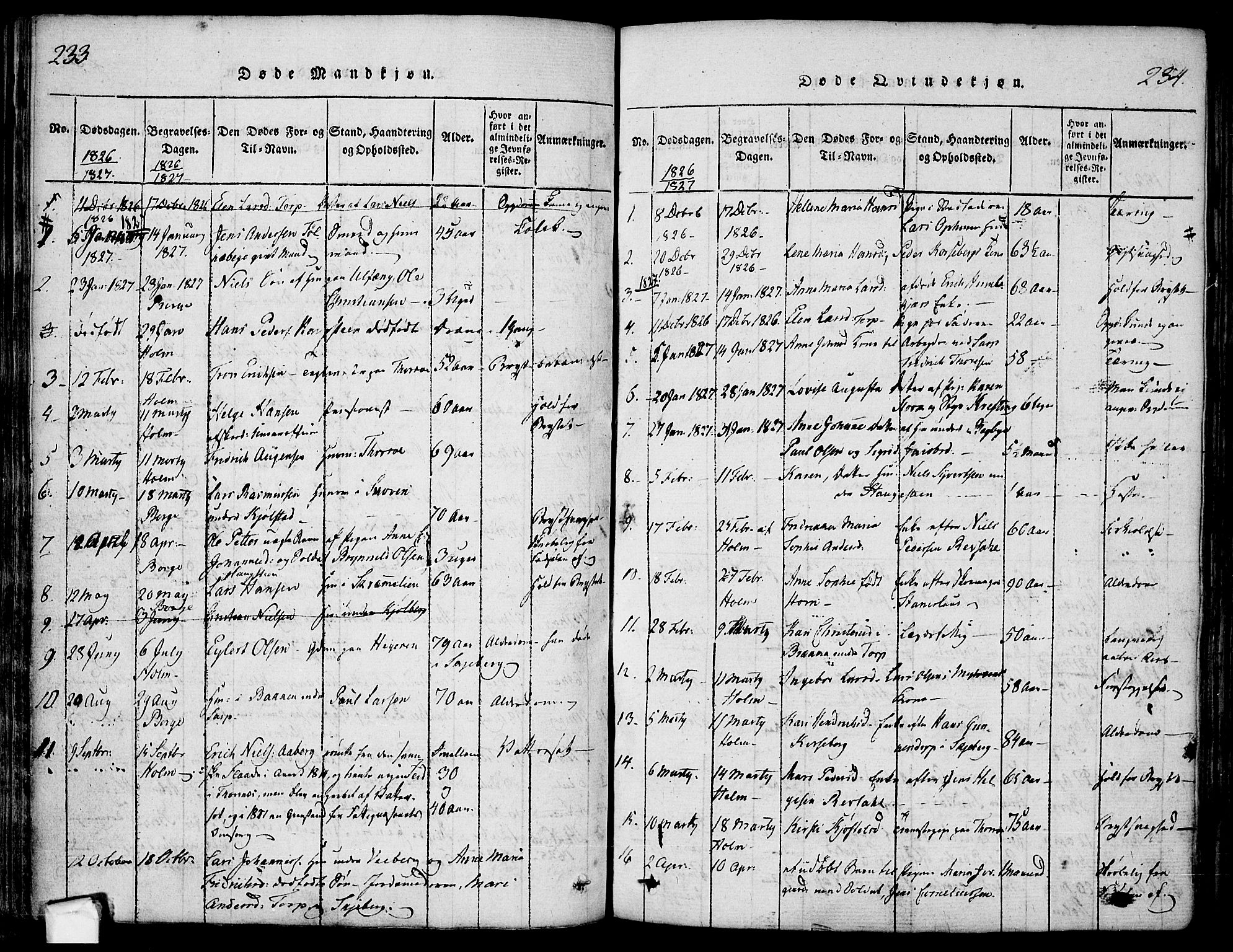Borge prestekontor Kirkebøker, SAO/A-10903/F/Fa/L0003: Ministerialbok nr. I 3, 1815-1836, s. 233-234