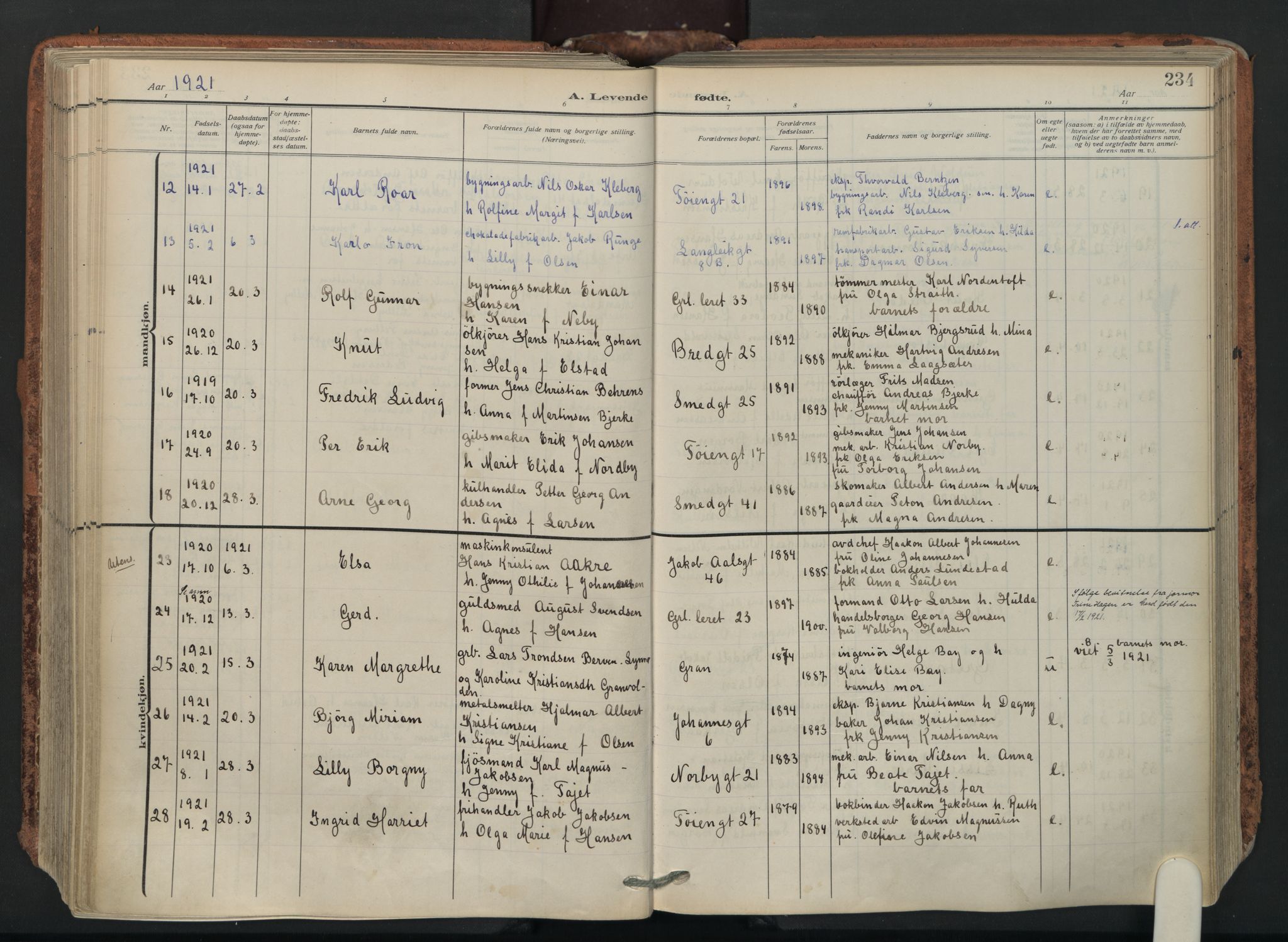 Grønland prestekontor Kirkebøker, AV/SAO-A-10848/F/Fa/L0018: Ministerialbok nr. 18, 1911-1945, s. 234