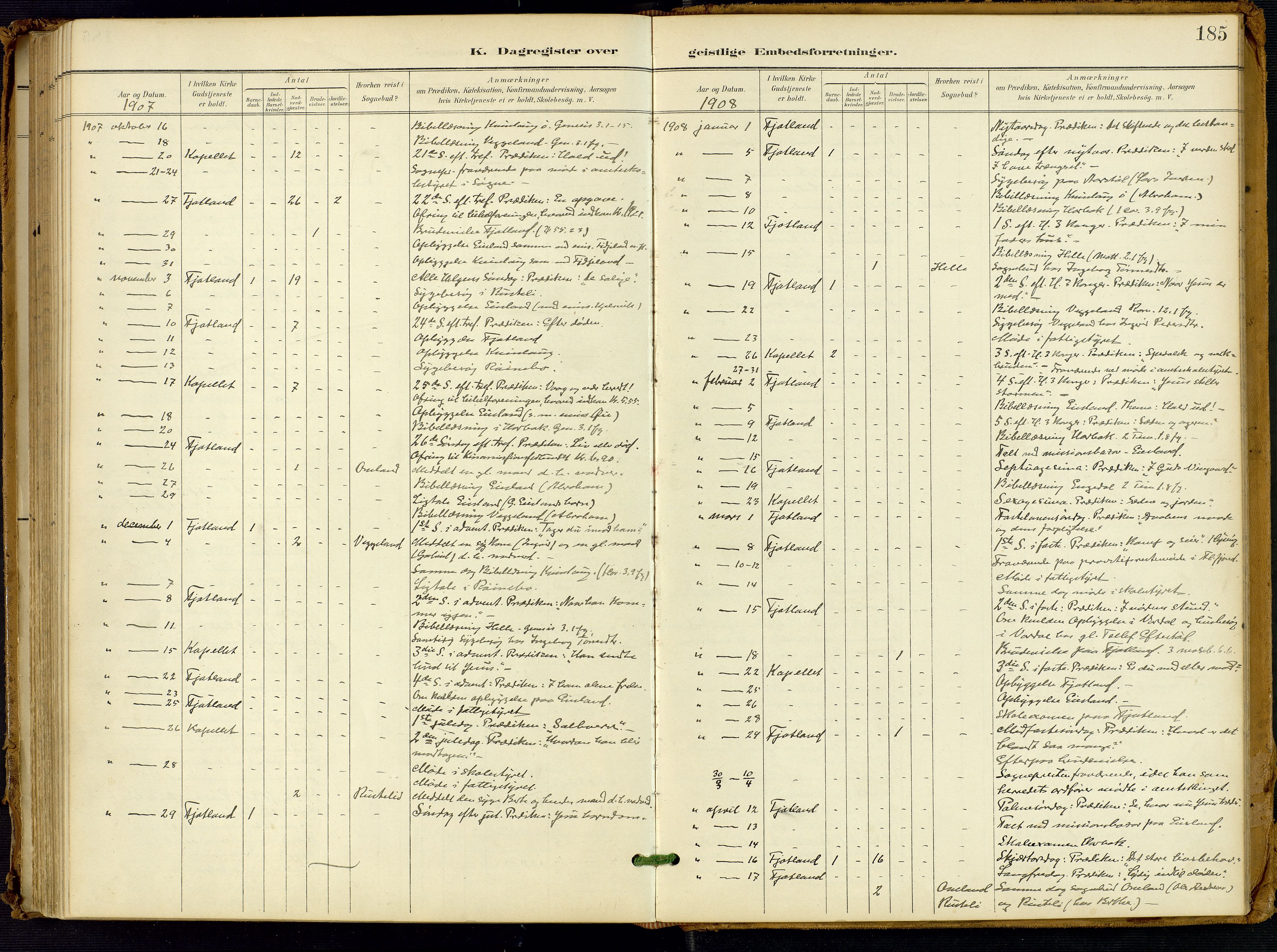 Fjotland sokneprestkontor, AV/SAK-1111-0010/F/Fa/L0003: Ministerialbok nr. A 3, 1899-1917, s. 185