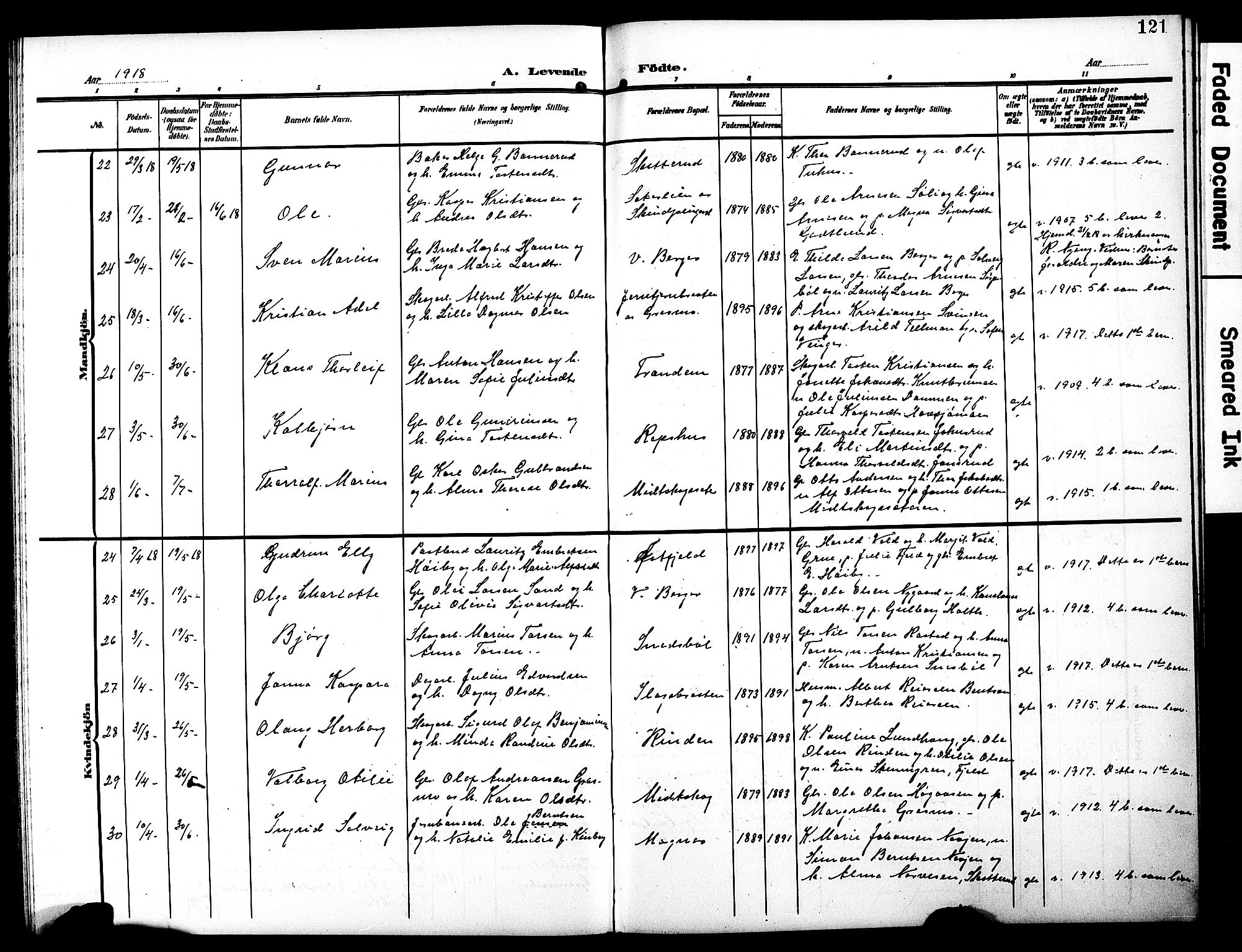 Eidskog prestekontor, AV/SAH-PREST-026/H/Ha/Hab/L0003: Klokkerbok nr. 3, 1904-1919, s. 121