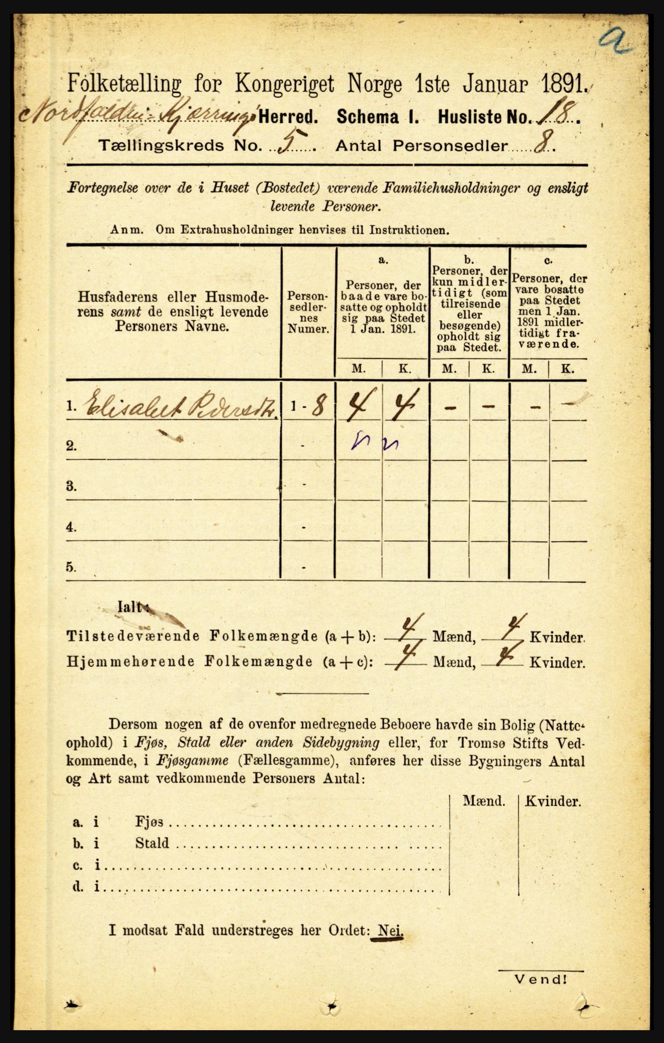 RA, Folketelling 1891 for 1846 Nordfold-Kjerringøy herred, 1891, s. 1144