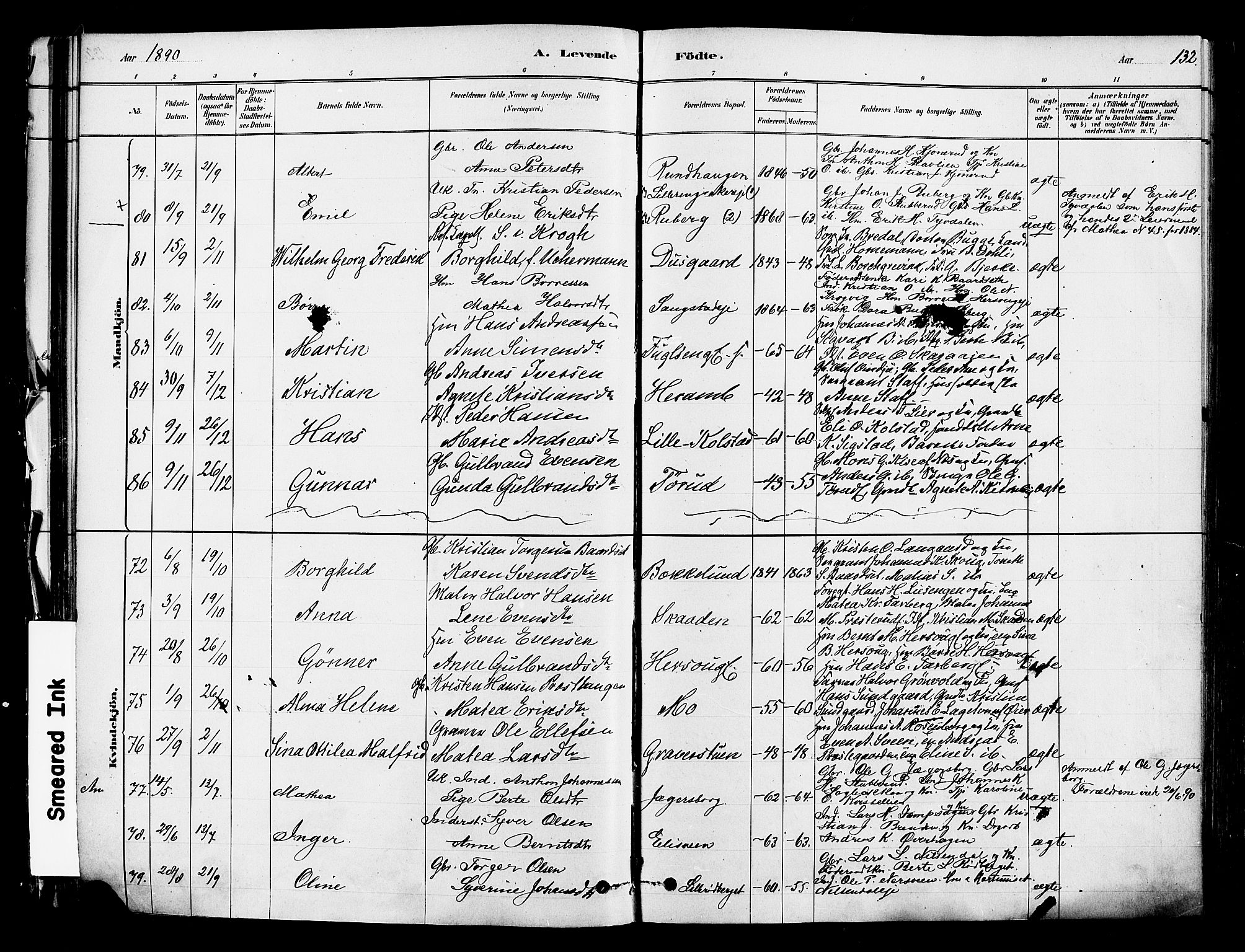 Ringsaker prestekontor, AV/SAH-PREST-014/K/Ka/L0012: Ministerialbok nr. 12, 1879-1890, s. 132