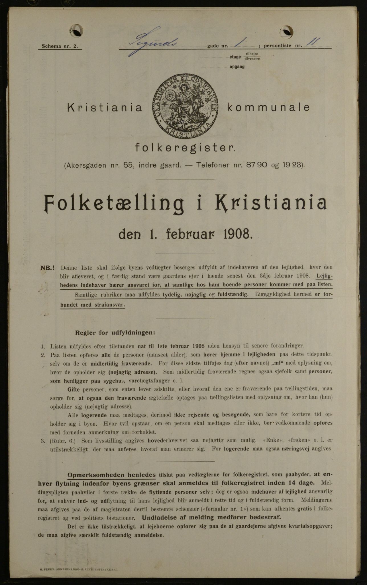 OBA, Kommunal folketelling 1.2.1908 for Kristiania kjøpstad, 1908, s. 85319