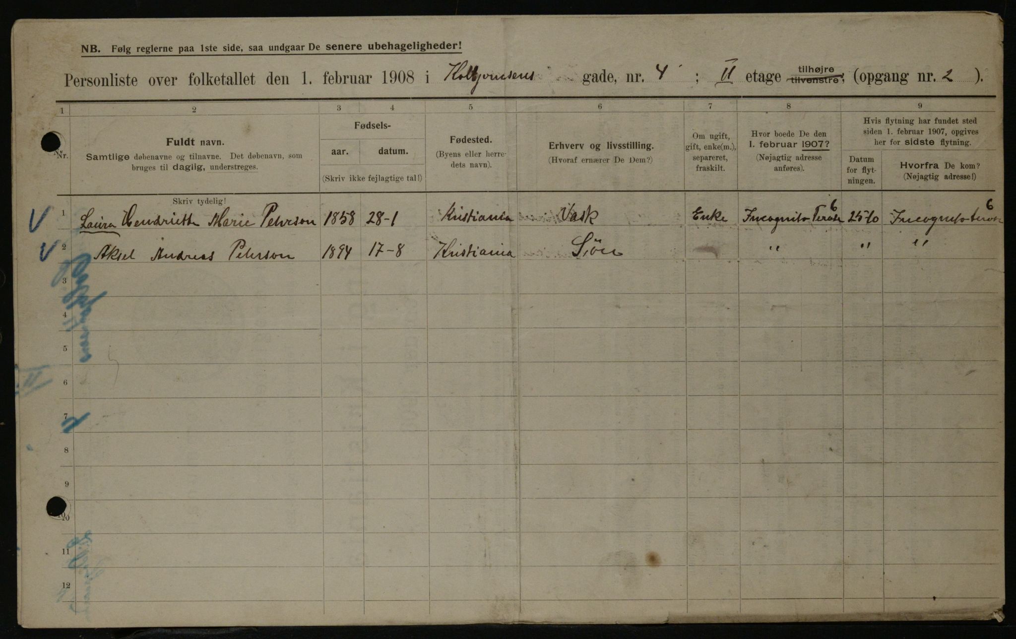 OBA, Kommunal folketelling 1.2.1908 for Kristiania kjøpstad, 1908, s. 12093