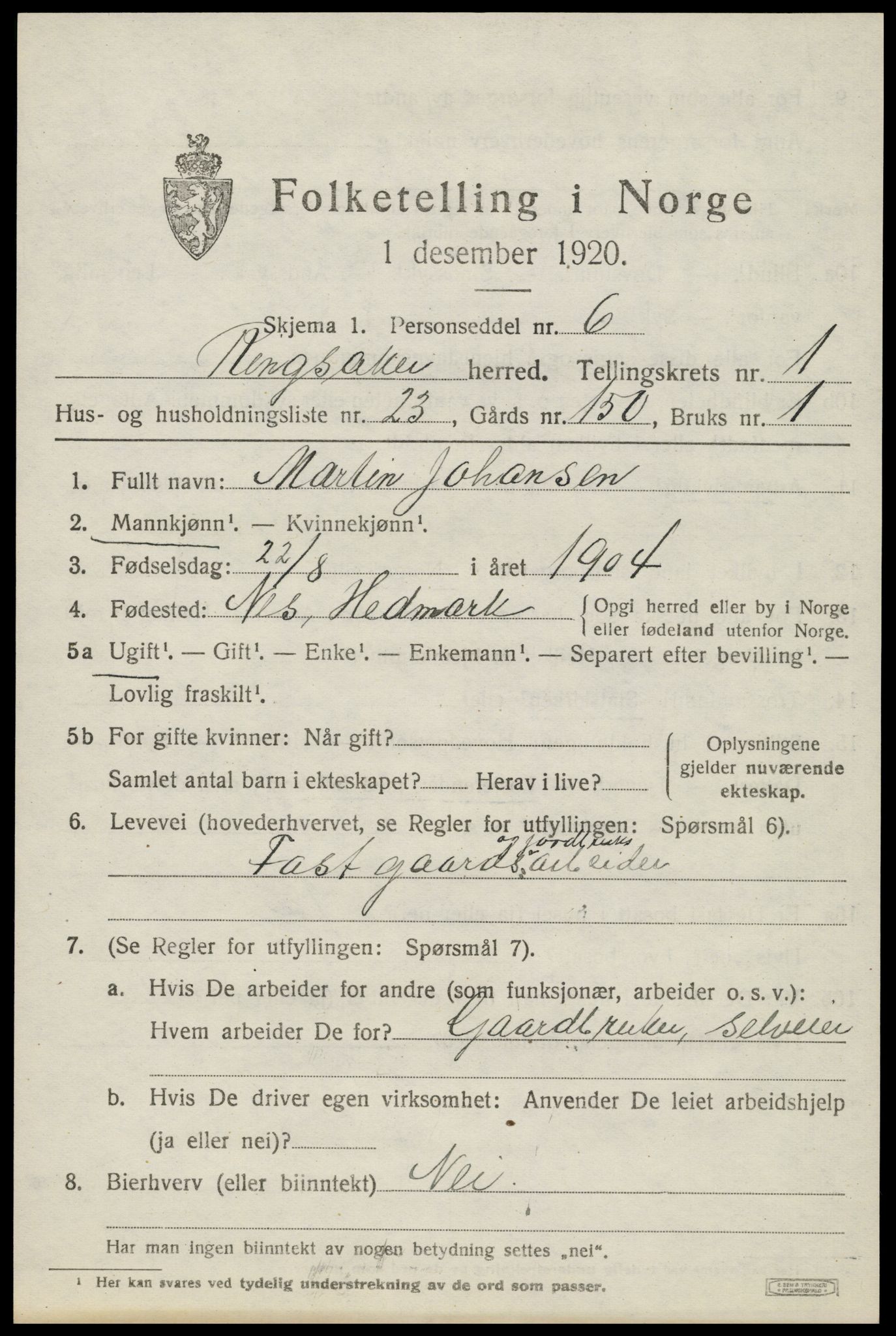 SAH, Folketelling 1920 for 0412 Ringsaker herred, 1920, s. 4612