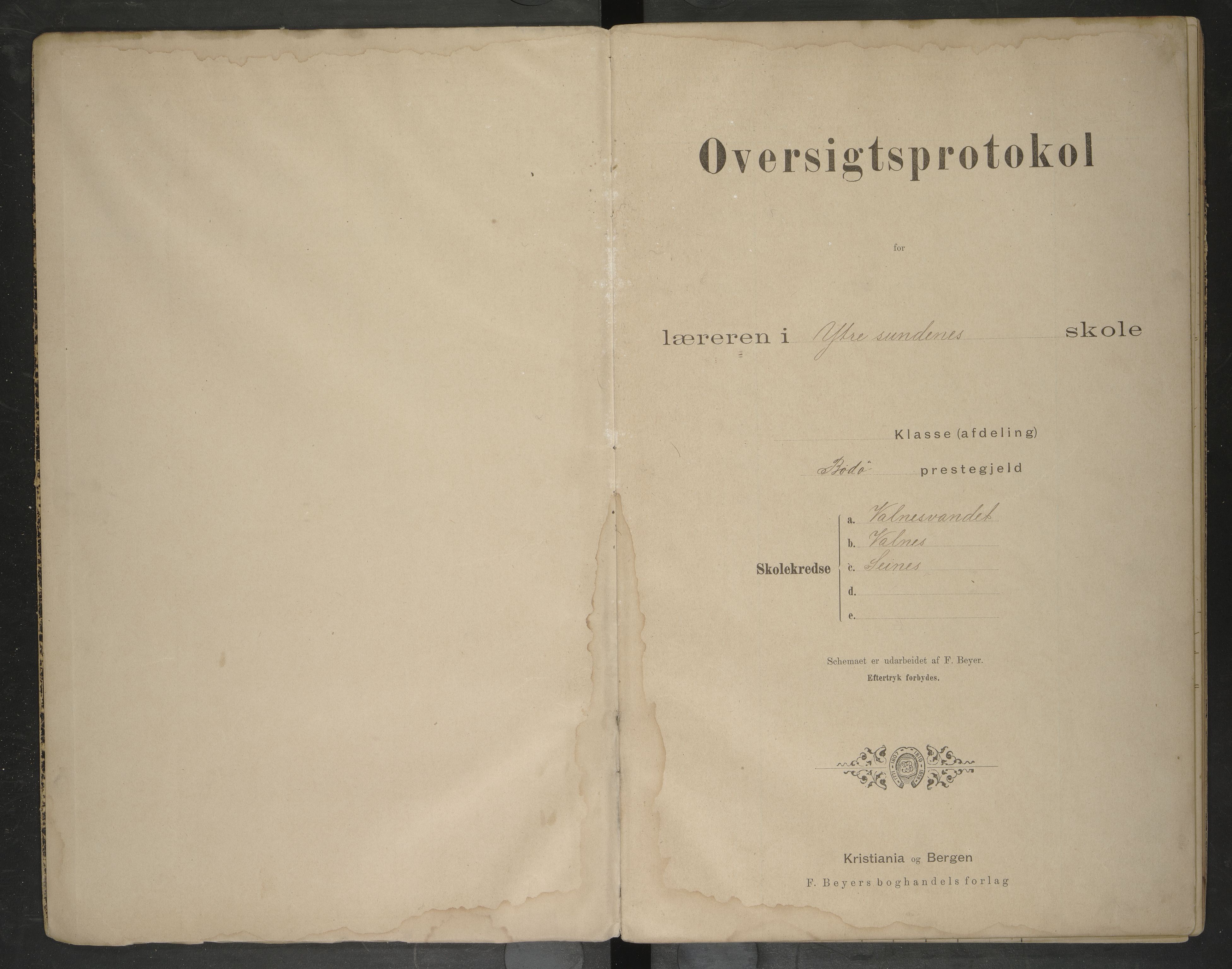 Bodin kommune. Ymse skolekretser/skoler, AIN/K-18431.510.12/F/Fa/L0005: Oversiktsprotokoll. Seines, Valnes, Valnesvatnet, 1892-1900
