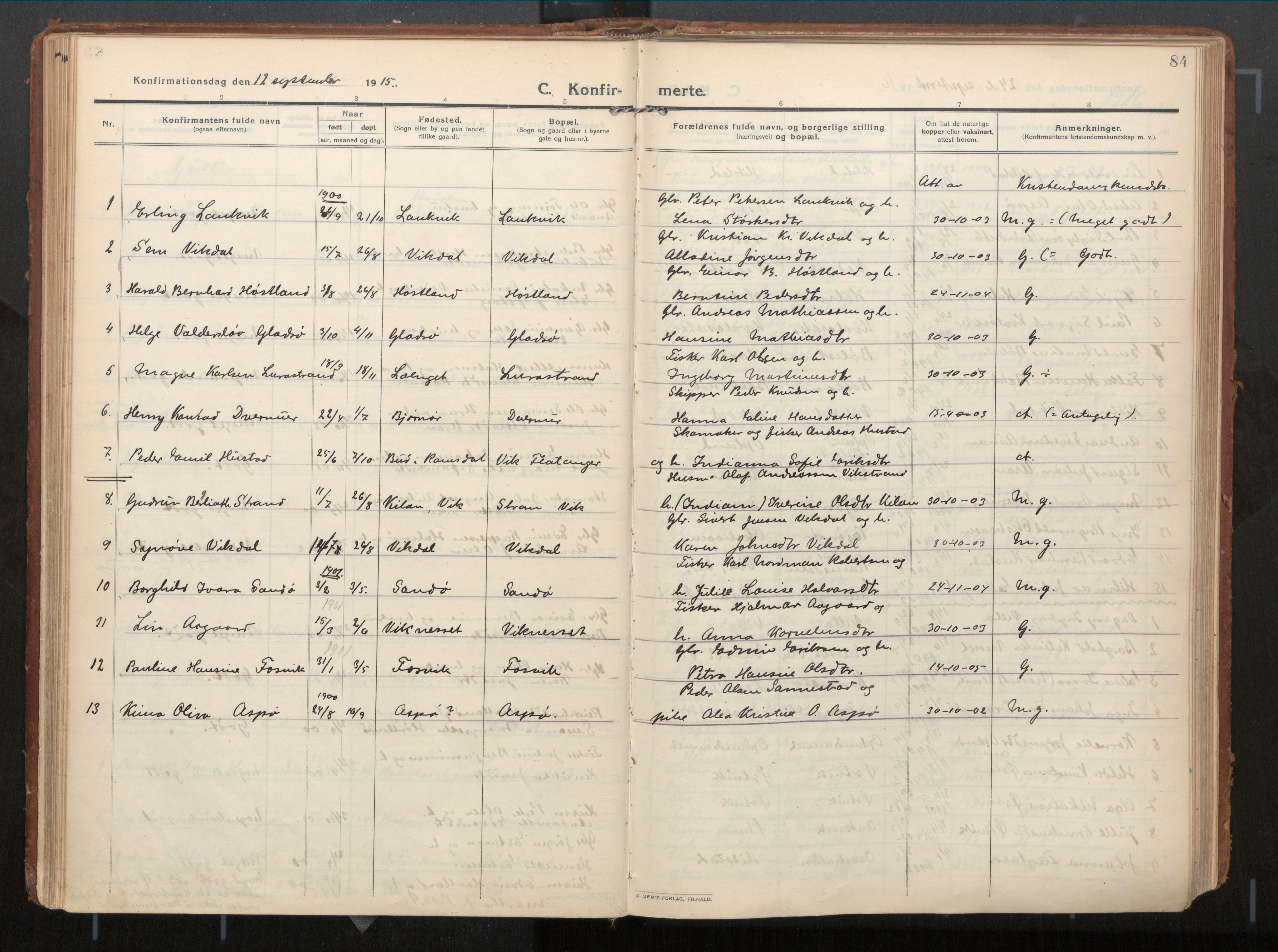 Ministerialprotokoller, klokkerbøker og fødselsregistre - Nord-Trøndelag, SAT/A-1458/771/L0598: Ministerialbok nr. 771A05, 1911-1937, s. 84