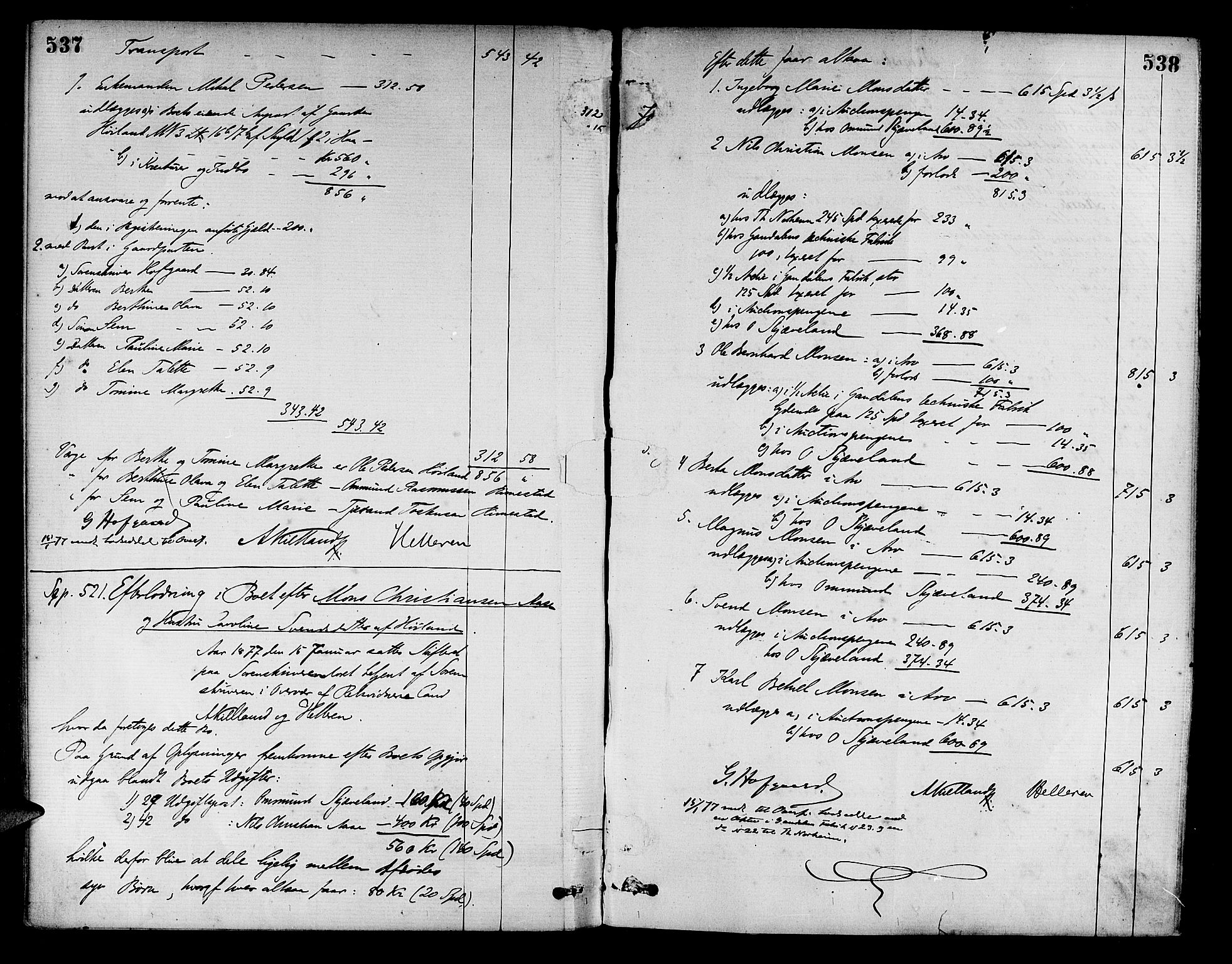 Jæren sorenskriveri, AV/SAST-A-100310/01/5/50/50BB/L0001: SKIFTEUTLODNINGSPROTOKOLL, 1869-1877, s. 537-538