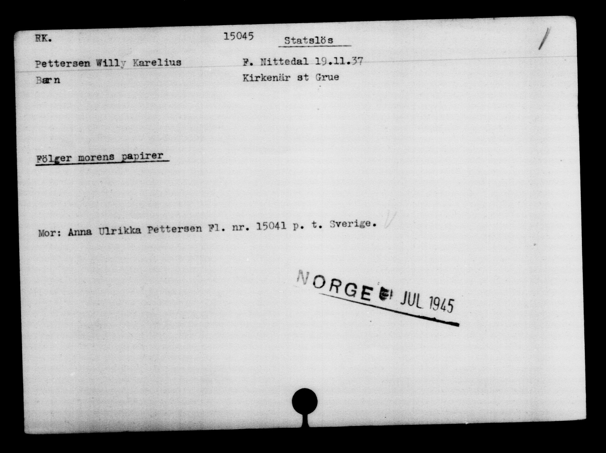 Den Kgl. Norske Legasjons Flyktningskontor, AV/RA-S-6753/V/Va/L0007: Kjesäterkartoteket.  Flyktningenr. 12700-15723, 1940-1945, s. 2692