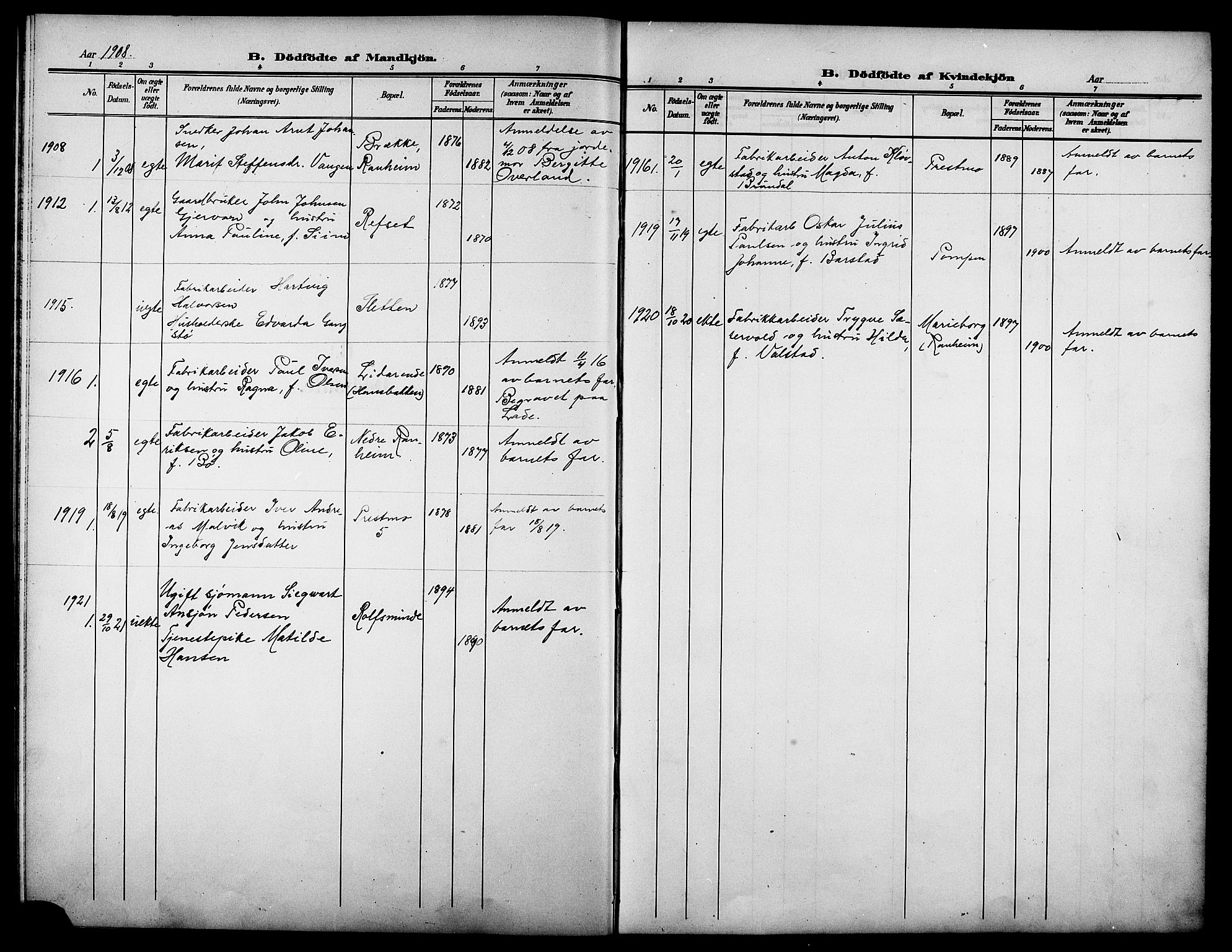 Ministerialprotokoller, klokkerbøker og fødselsregistre - Sør-Trøndelag, SAT/A-1456/615/L0400: Klokkerbok nr. 615C01, 1905-1921