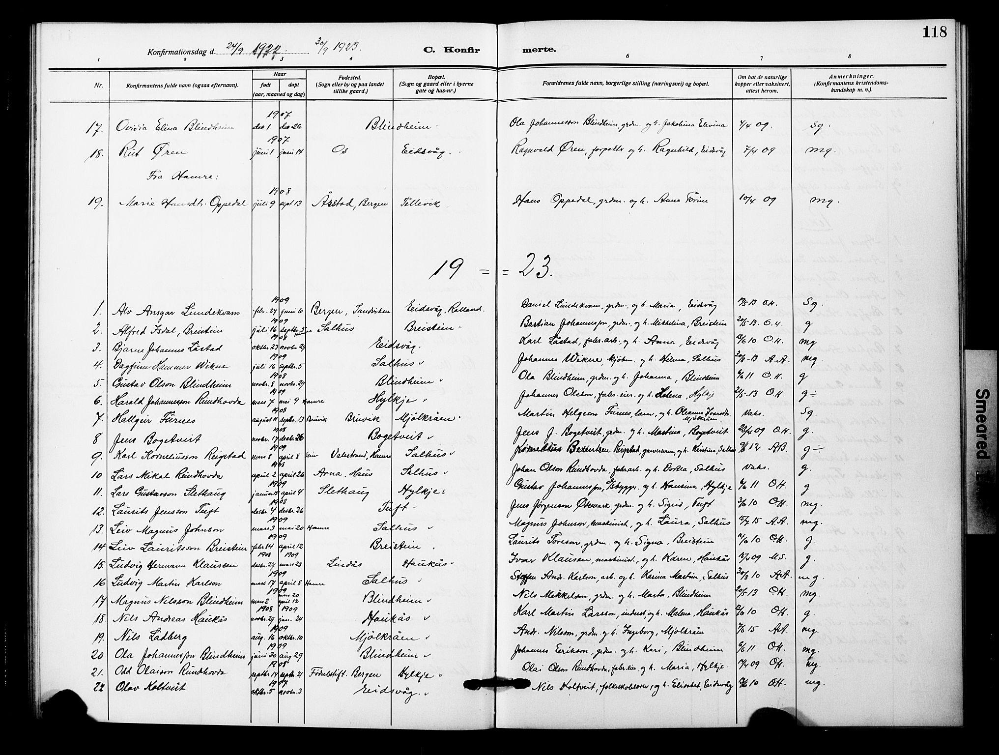 Åsane sokneprestembete, AV/SAB-A-79401/H/Hab: Klokkerbok nr. A 4, 1915-1927, s. 118