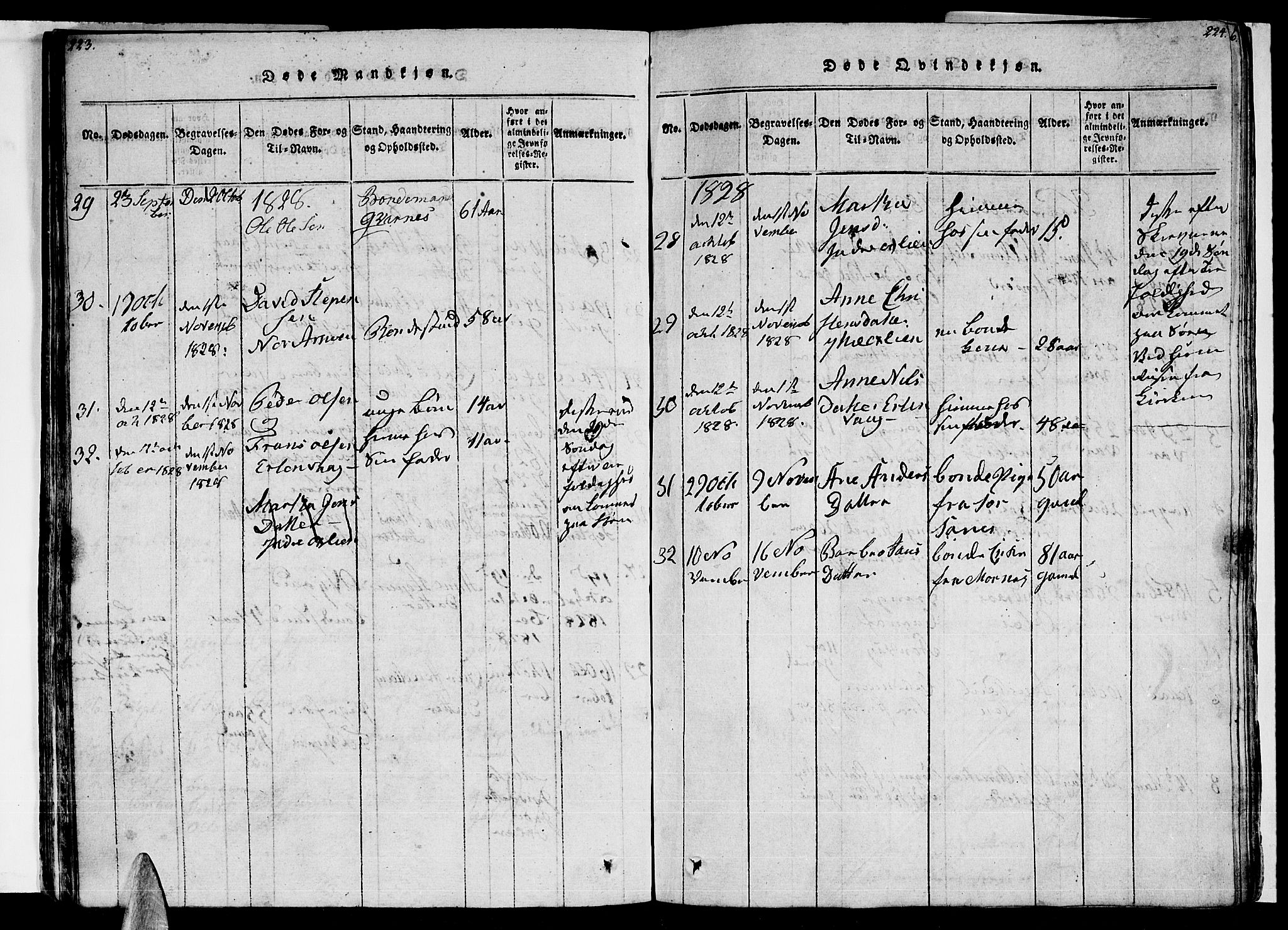 Ministerialprotokoller, klokkerbøker og fødselsregistre - Nordland, AV/SAT-A-1459/805/L0105: Klokkerbok nr. 805C01, 1820-1839, s. 223-224