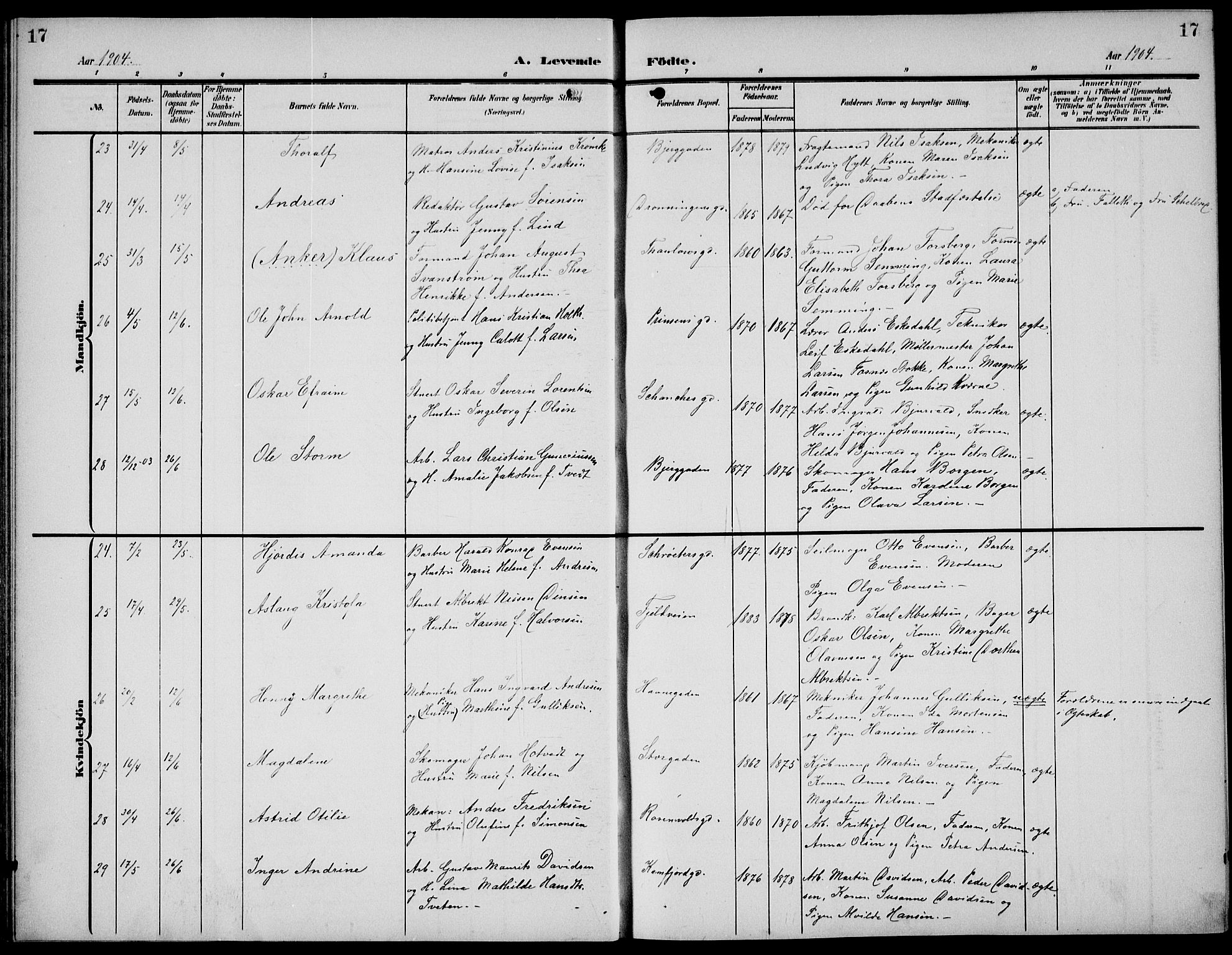 Sandefjord kirkebøker, AV/SAKO-A-315/G/Ga/L0003: Klokkerbok nr. 3, 1903-1920, s. 17