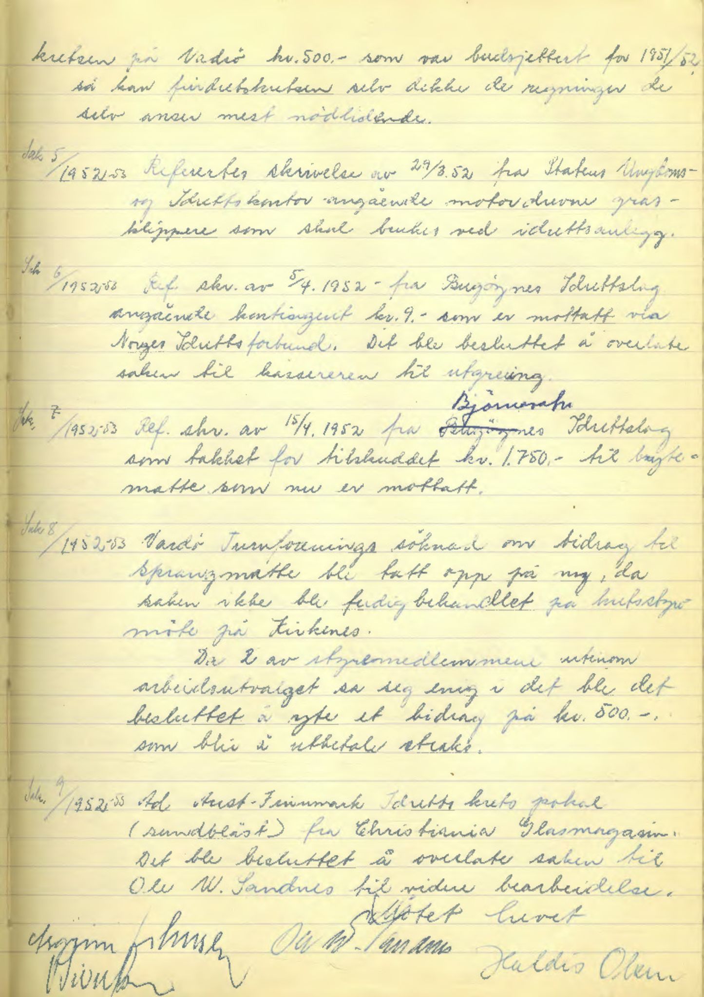 Aust-Finnmark Idrettskrets , FMFB/A-1041/A/L0002: Møteprotokoll for  styre, ting og arbeidsutvalg, 1951-1954, s. 54