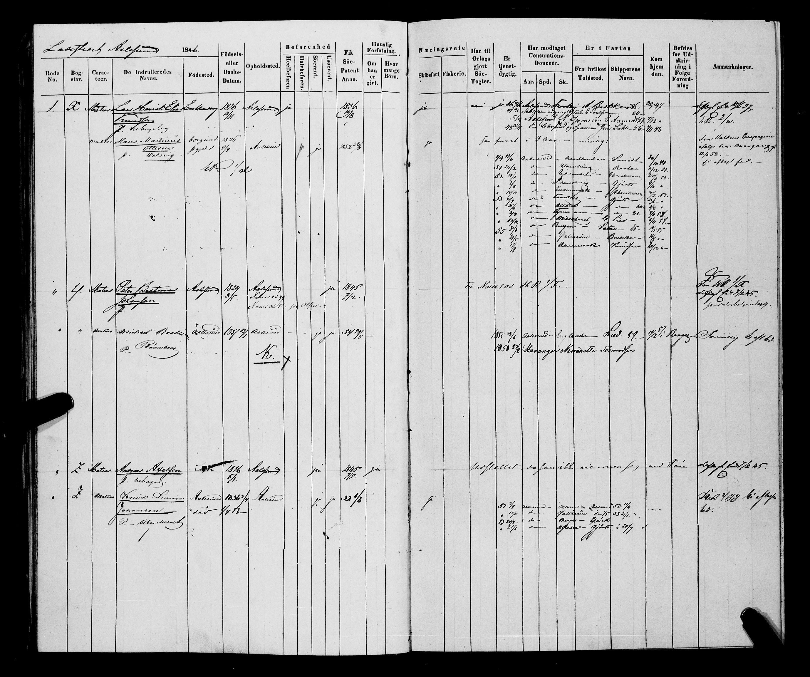 Sjøinnrulleringen - Trondhjemske distrikt, AV/SAT-A-5121/01/L0307: Hovedrulle, ungdomsrulle og ekstrarulle for Ålesund by, 1831-1846