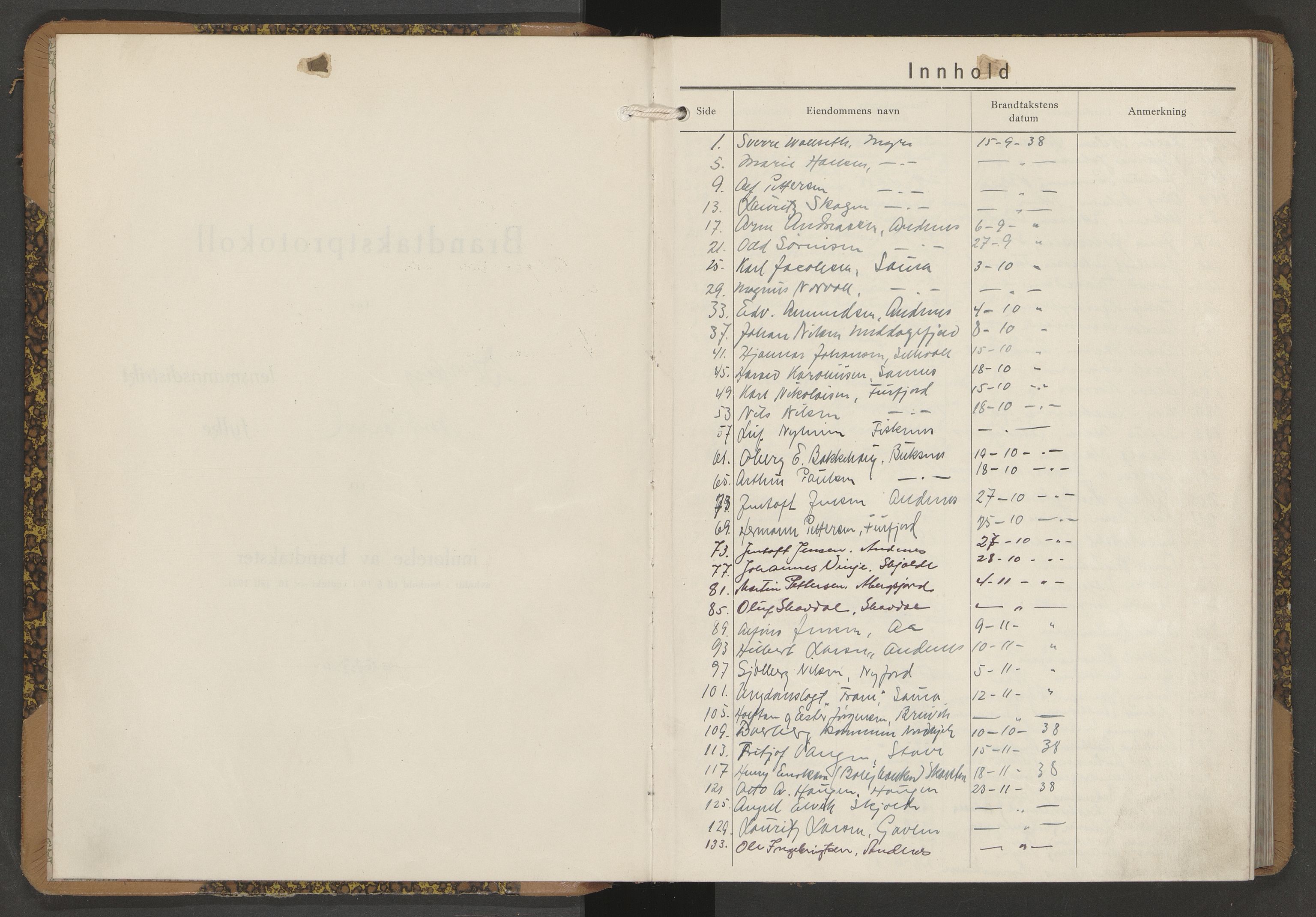 Andøy lensmannskontor, AV/SAT-A-1187/1/O/Oa/L0010: Branntakstprotokoll, 1938-1939