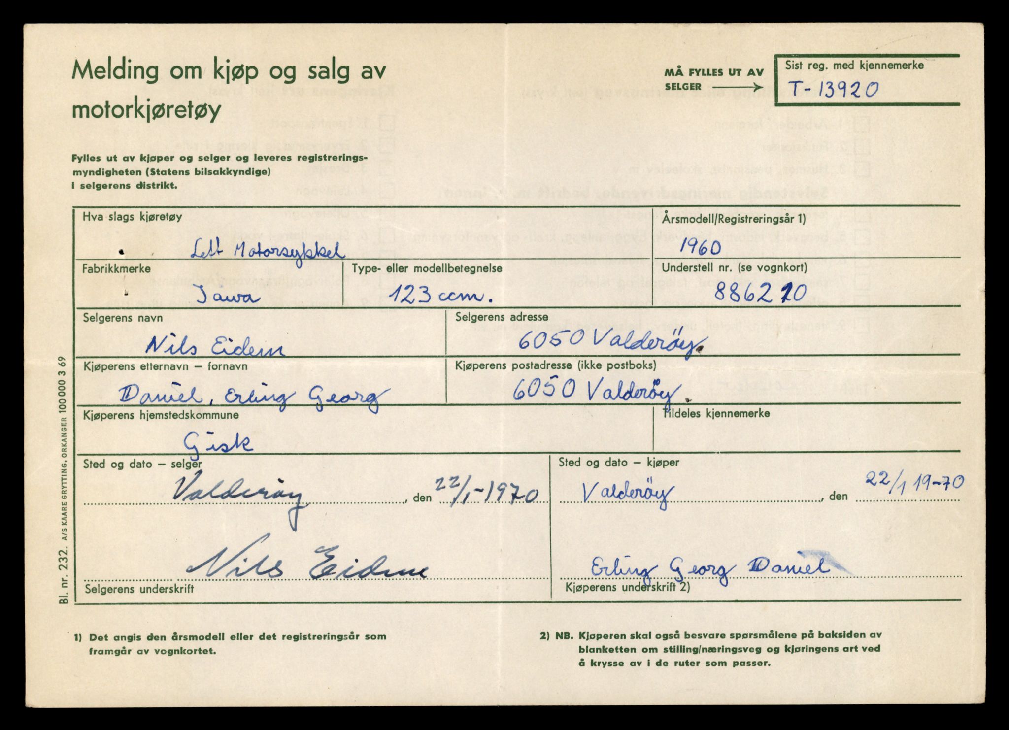 Møre og Romsdal vegkontor - Ålesund trafikkstasjon, SAT/A-4099/F/Fe/L0042: Registreringskort for kjøretøy T 13906 - T 14079, 1927-1998, s. 186