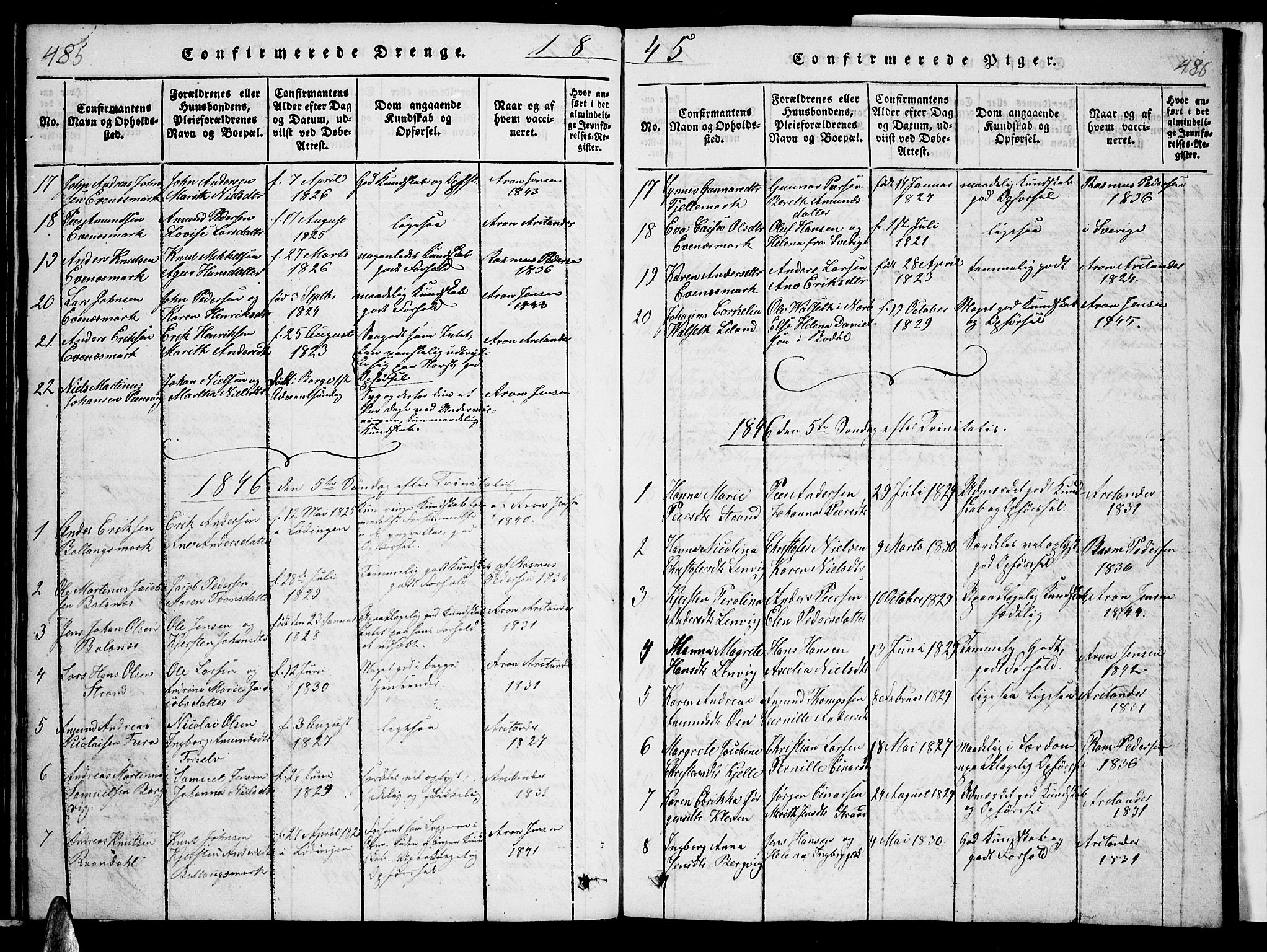 Ministerialprotokoller, klokkerbøker og fødselsregistre - Nordland, AV/SAT-A-1459/863/L0911: Klokkerbok nr. 863C01, 1821-1858, s. 485-486